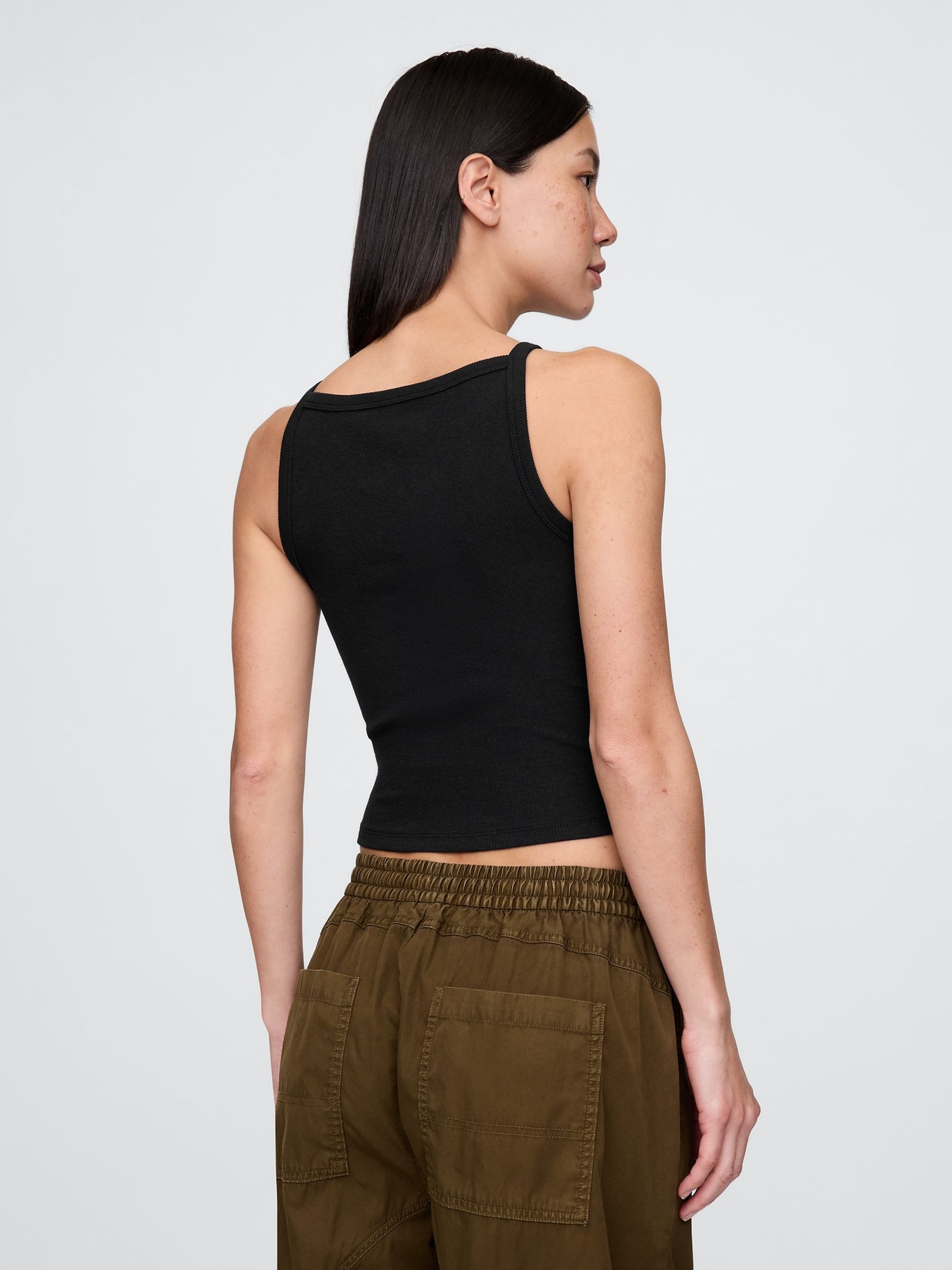 Black Modern Apron-Neck Crop Vest - Image 2 of 4