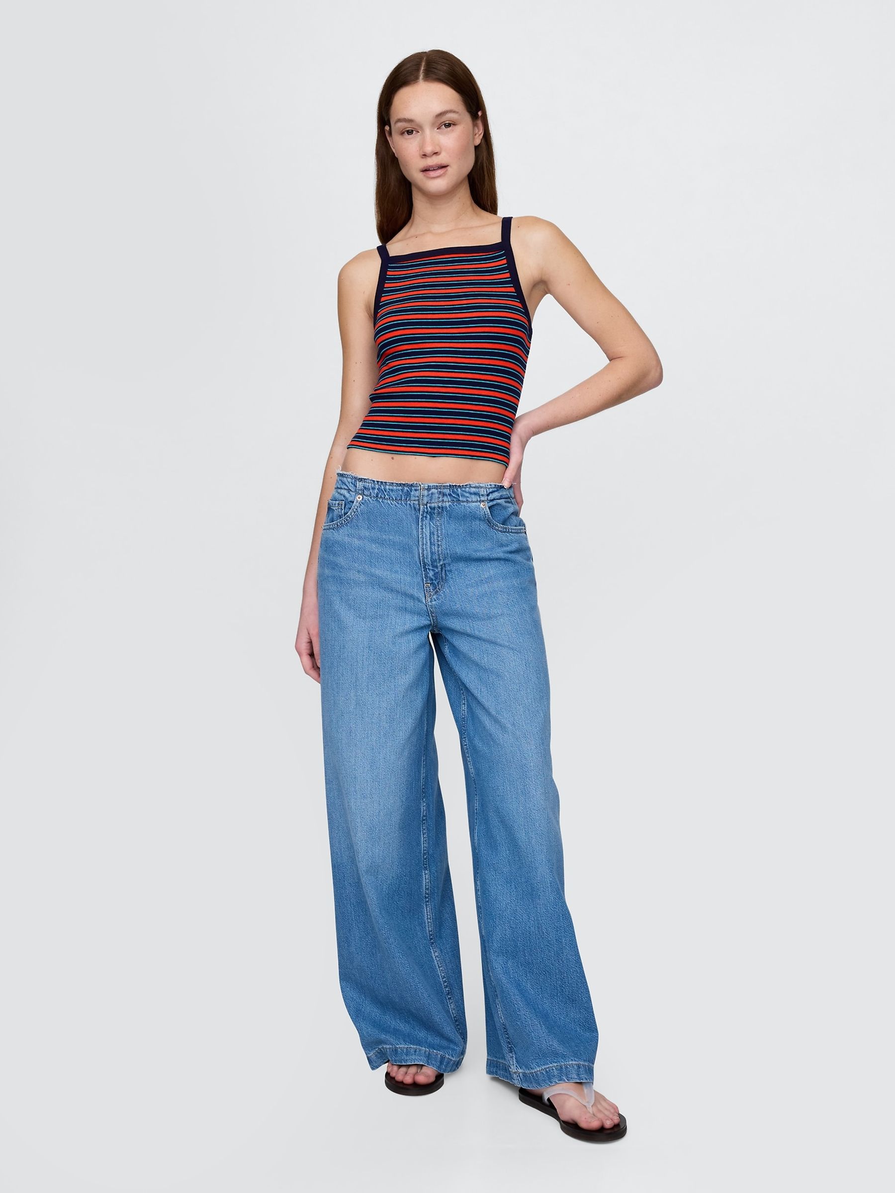 Black/Red Stripe Modern Apron-Neck Crop Vest - Image 3 of 4