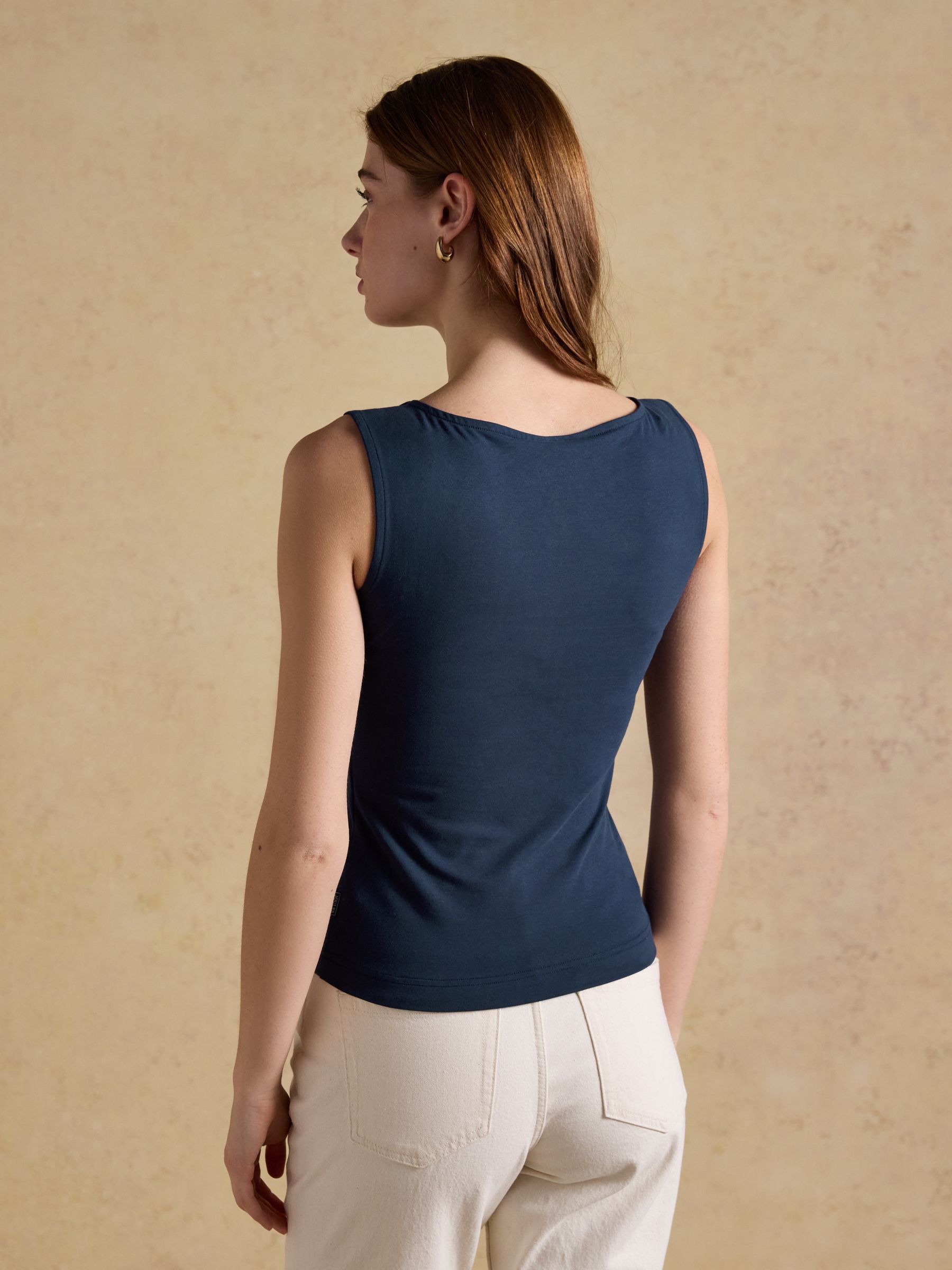 Lola Navy Double Layer Front Cotton Rich Boat Neck Vest - Image 2 of 6