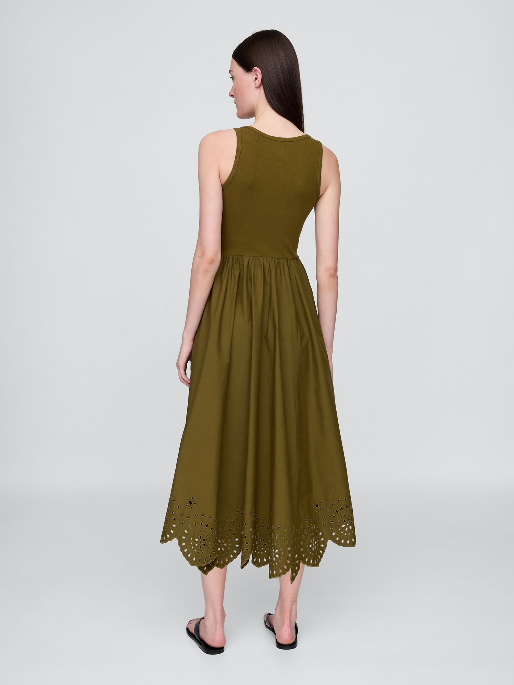 Olive Green Mixed Handkerchief Hem Midi Dress - Image 2 of 5