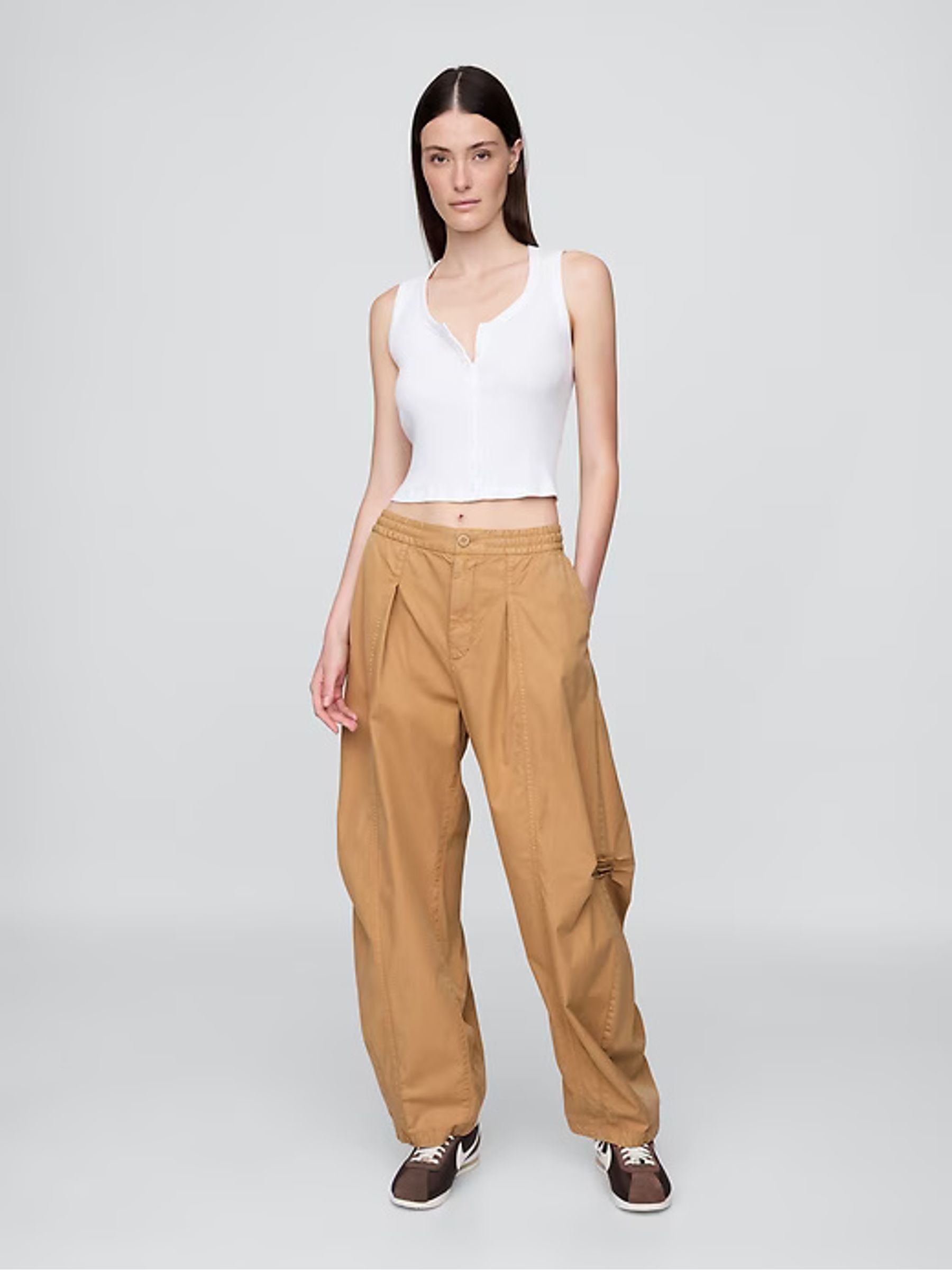 Brown Mid Rise Twill Barrel Trousers - Image 4 of 13