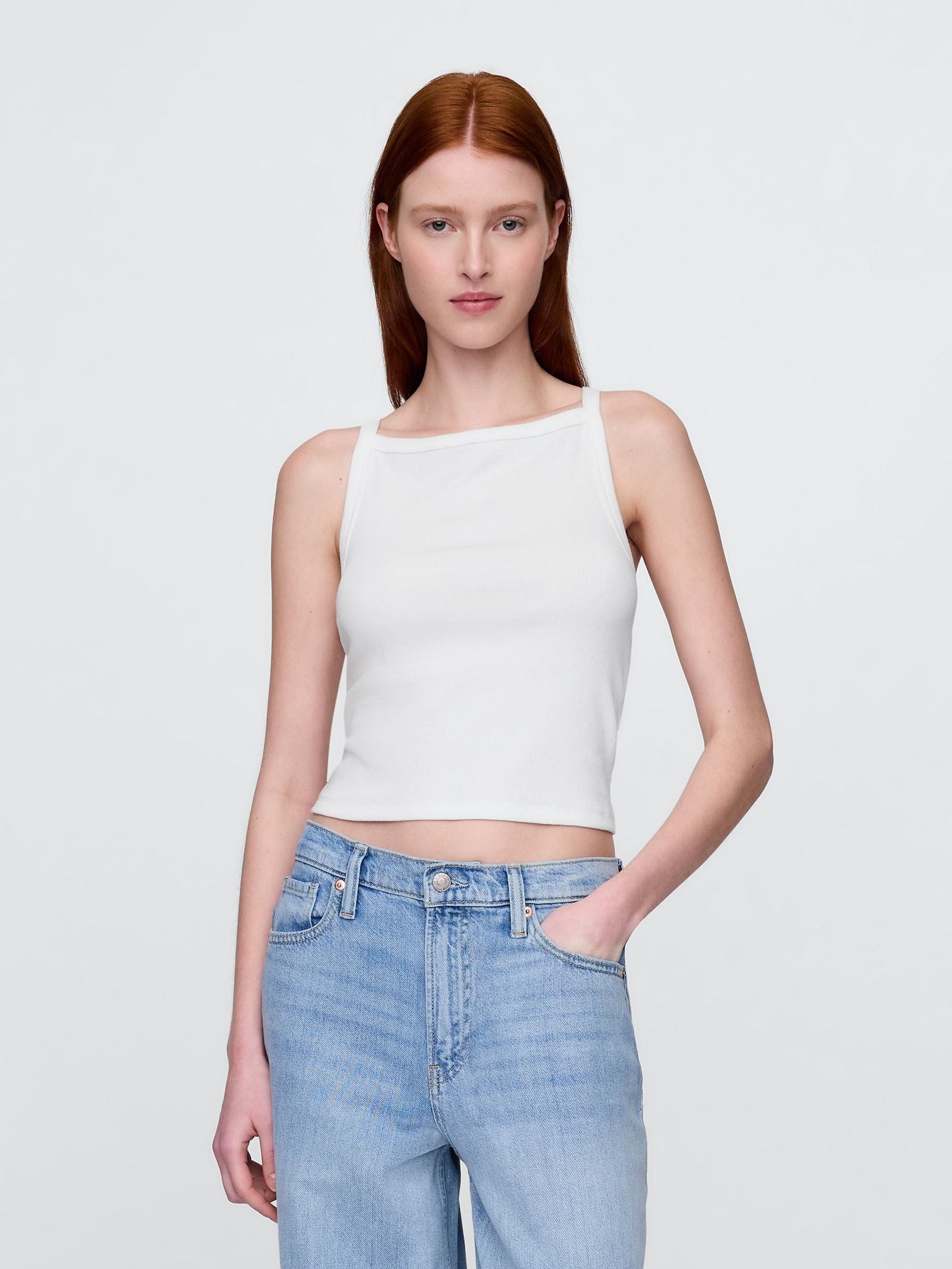 White Modern Apron-Neck Crop Vest - Image 1 of 4