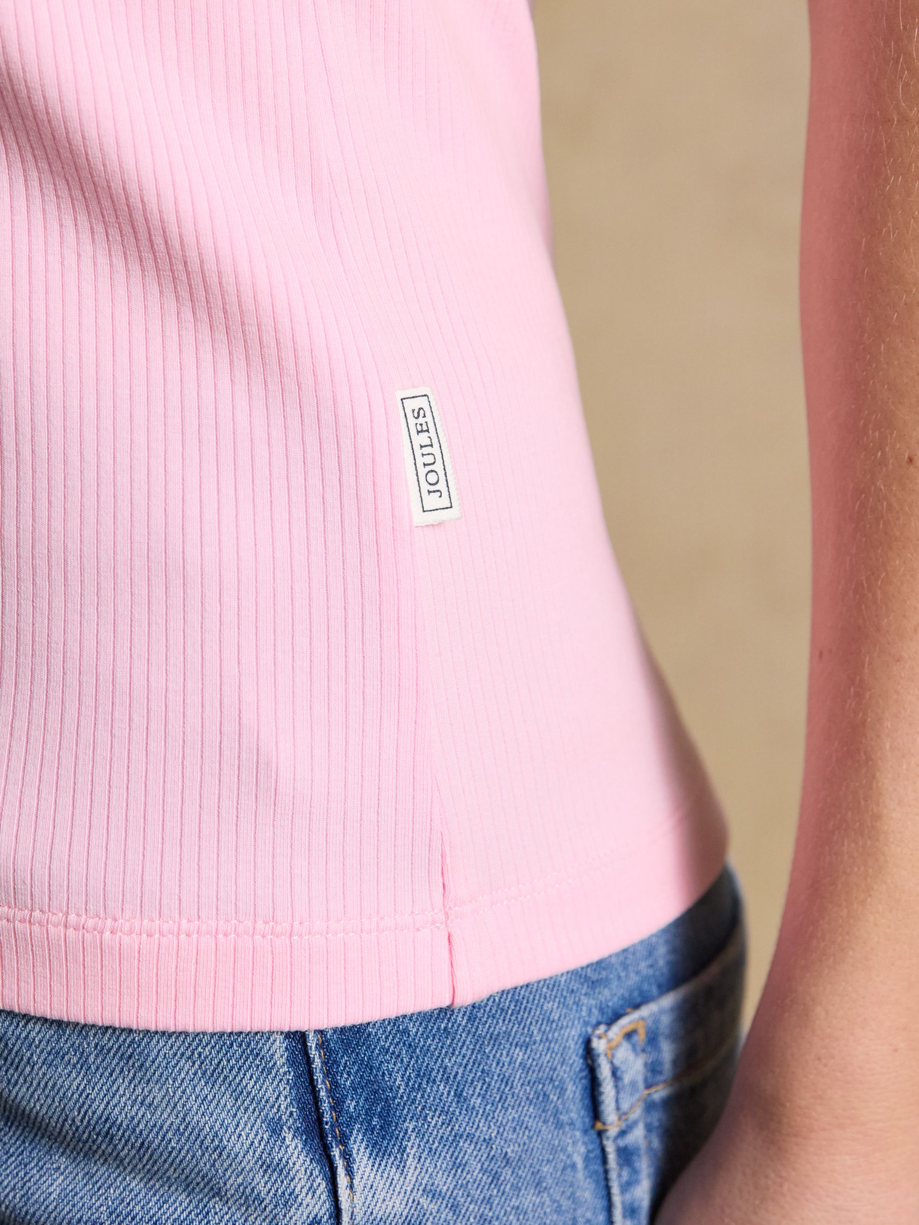 Tabitha Pink Ribbed Square Neck Jersey Top with Puff Sleeves - Image 6 of 7