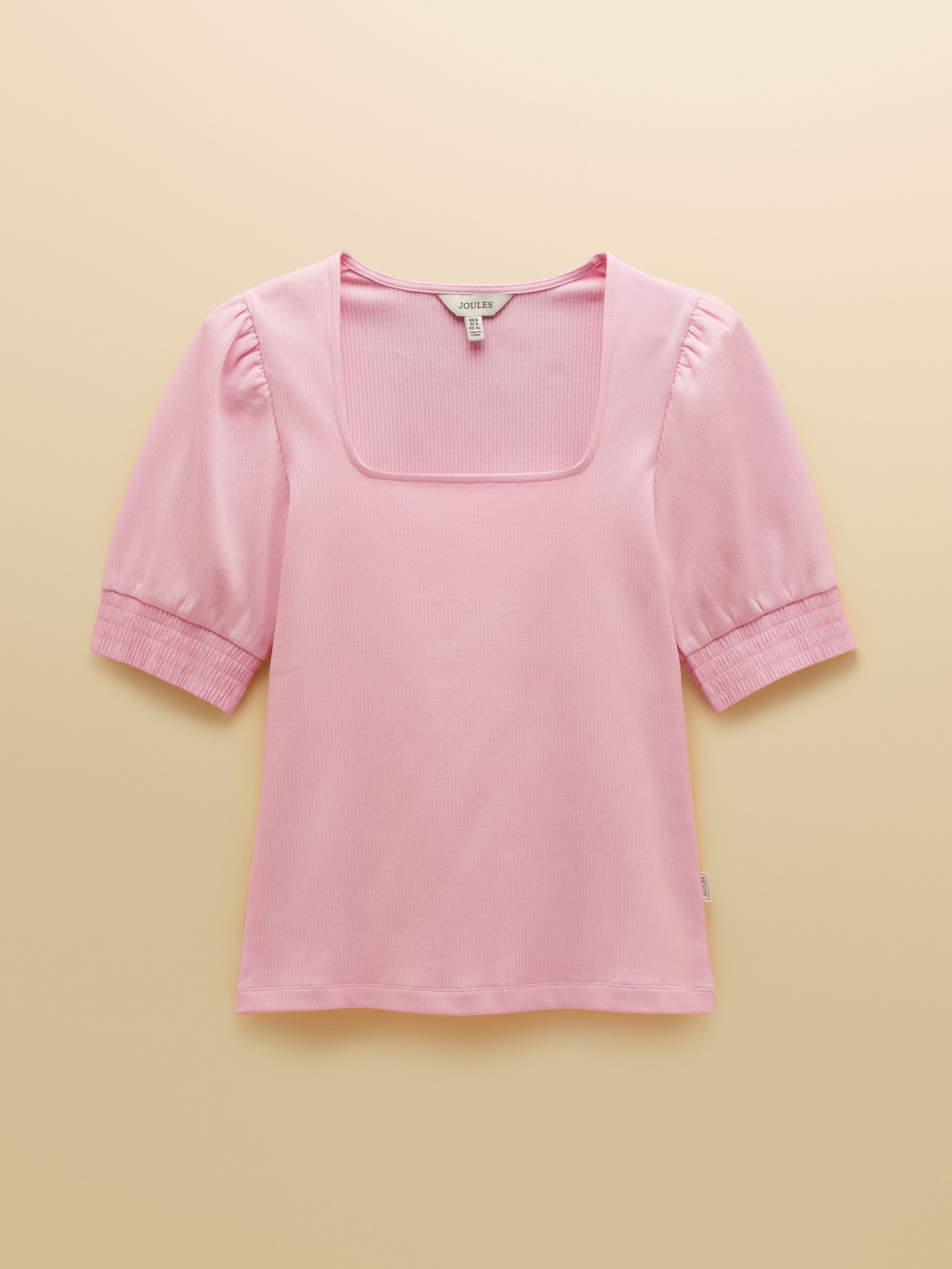 Tabitha Pink Ribbed Square Neck Jersey Top with Puff Sleeves - Image 9 of 9