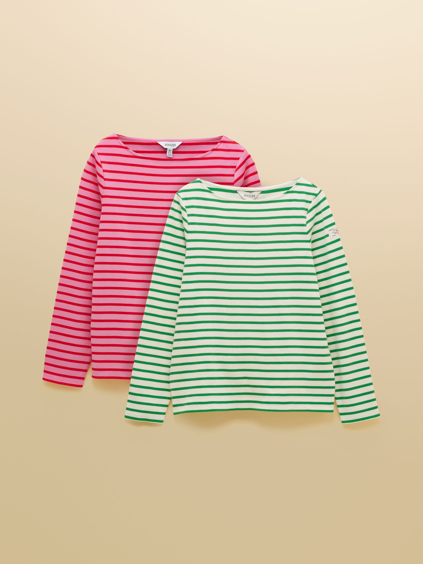 Harbour Red Pink & Green Striped Boat Neck Breton Tops (2 Pack) - Image 1 of 7