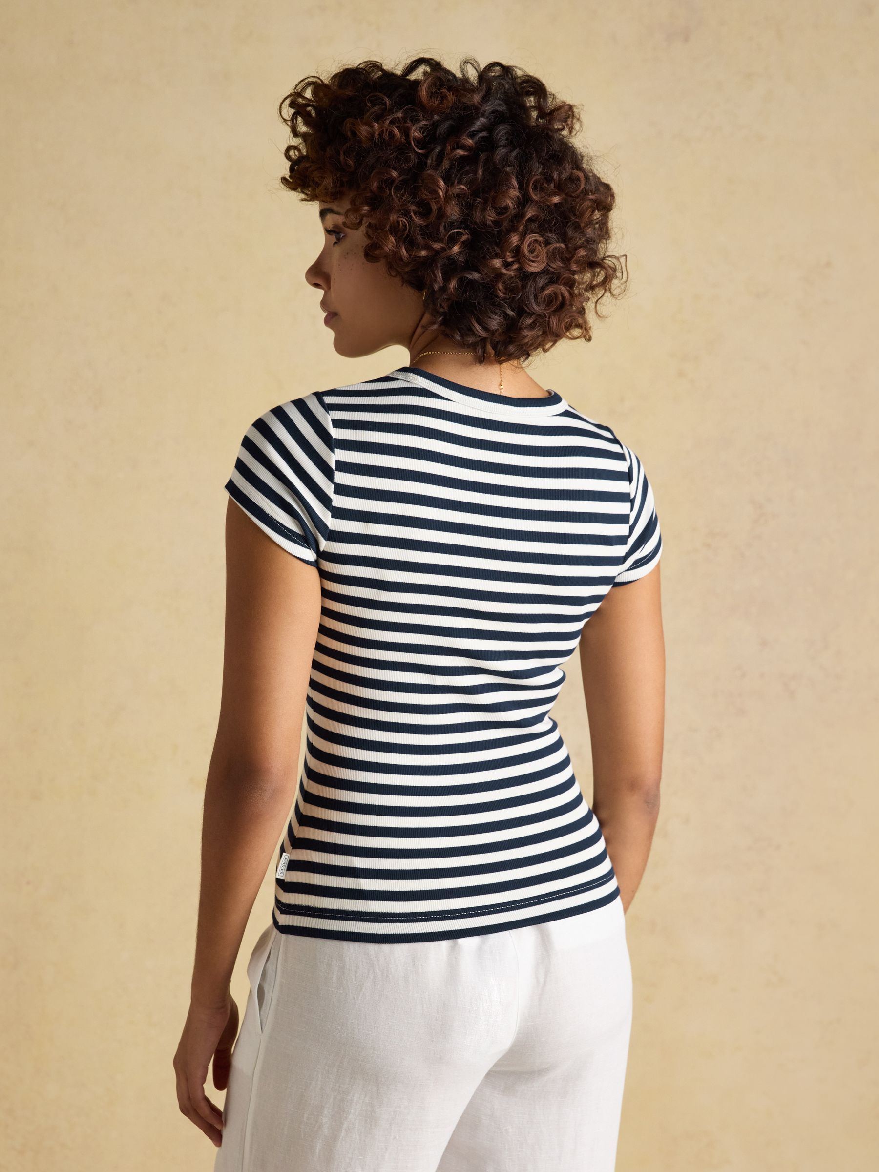 Sophie Navy Stripe Short Sleeve Ribbed Fitted T-Shirt - Image 2 of 8