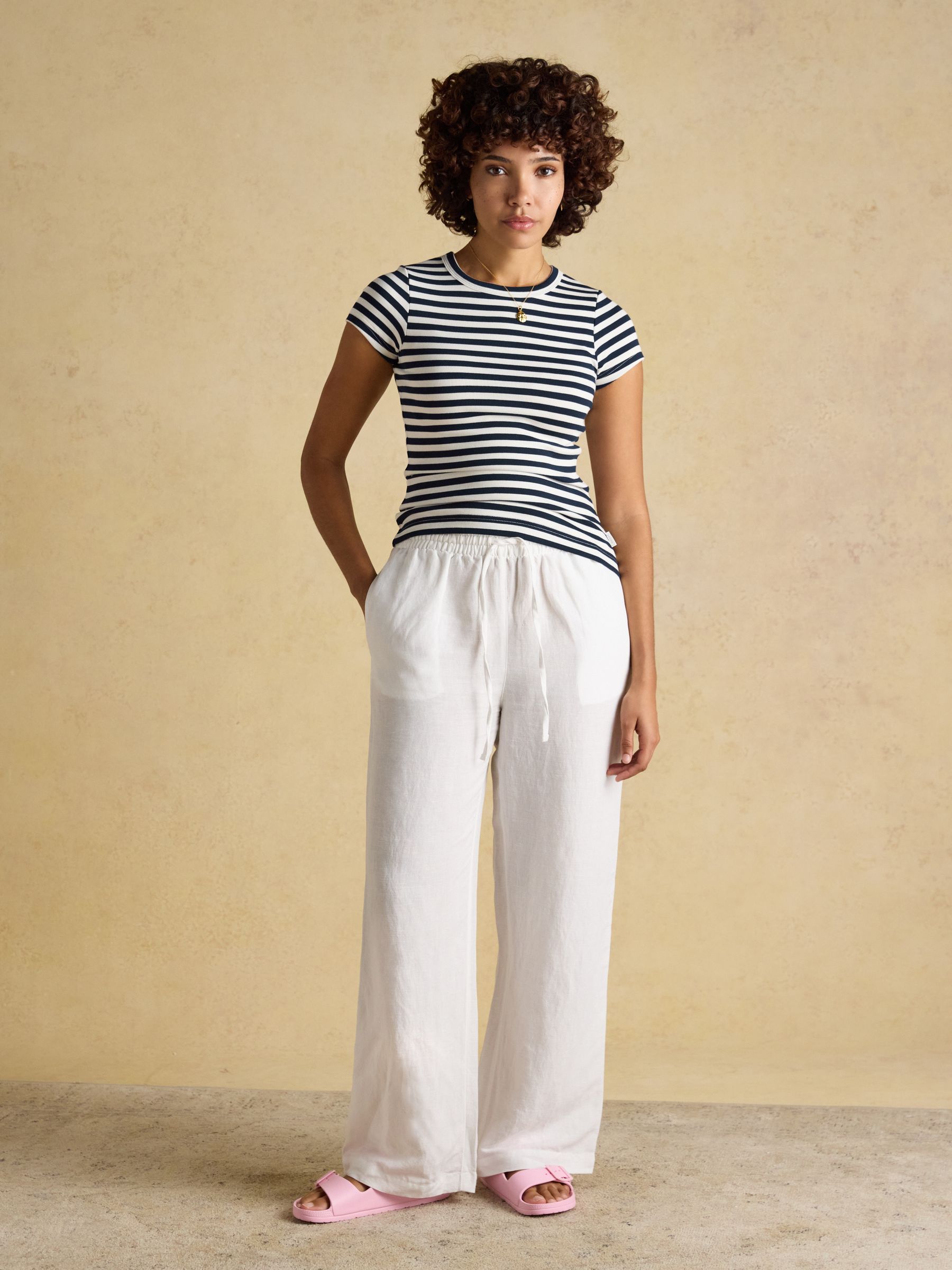 Sophie Navy Stripe Short Sleeve Ribbed Fitted T-Shirt - Image 5 of 8