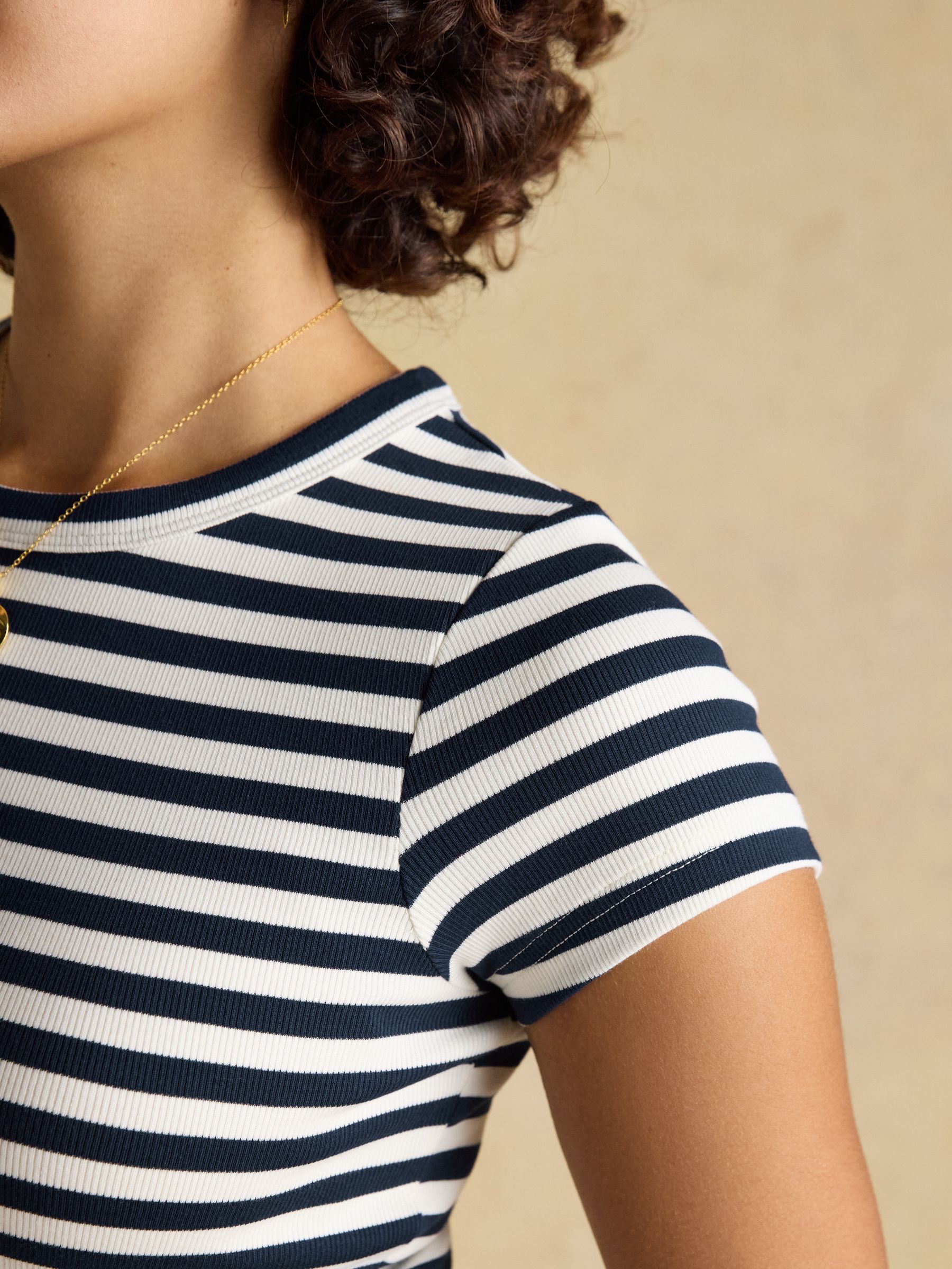 Sophie Navy Stripe Short Sleeve Ribbed Fitted T-Shirt - Image 6 of 8