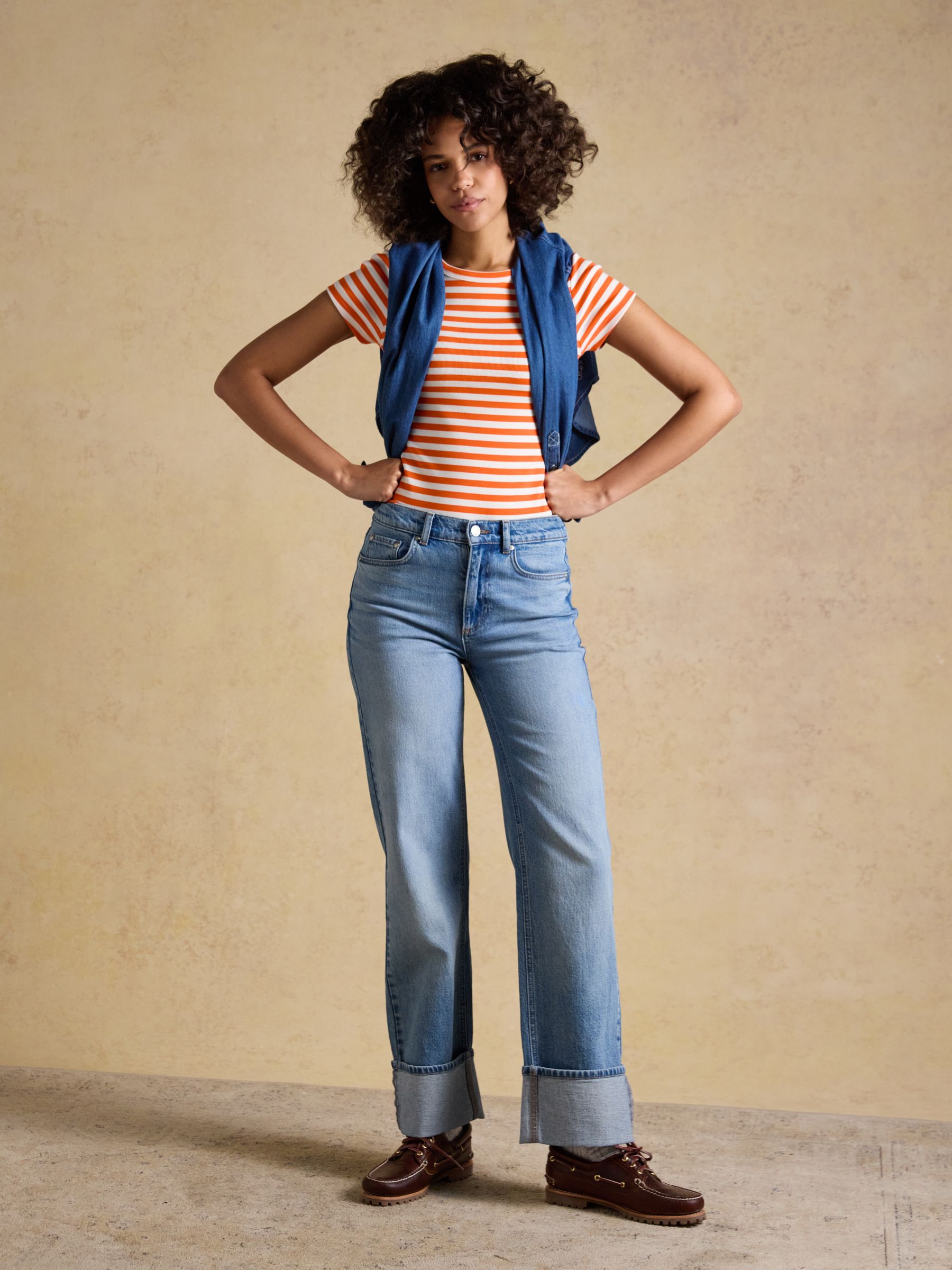 Sophie Orange Striped Short Sleeve Ribbed Fitted T-Shirt - Image 3 of 6