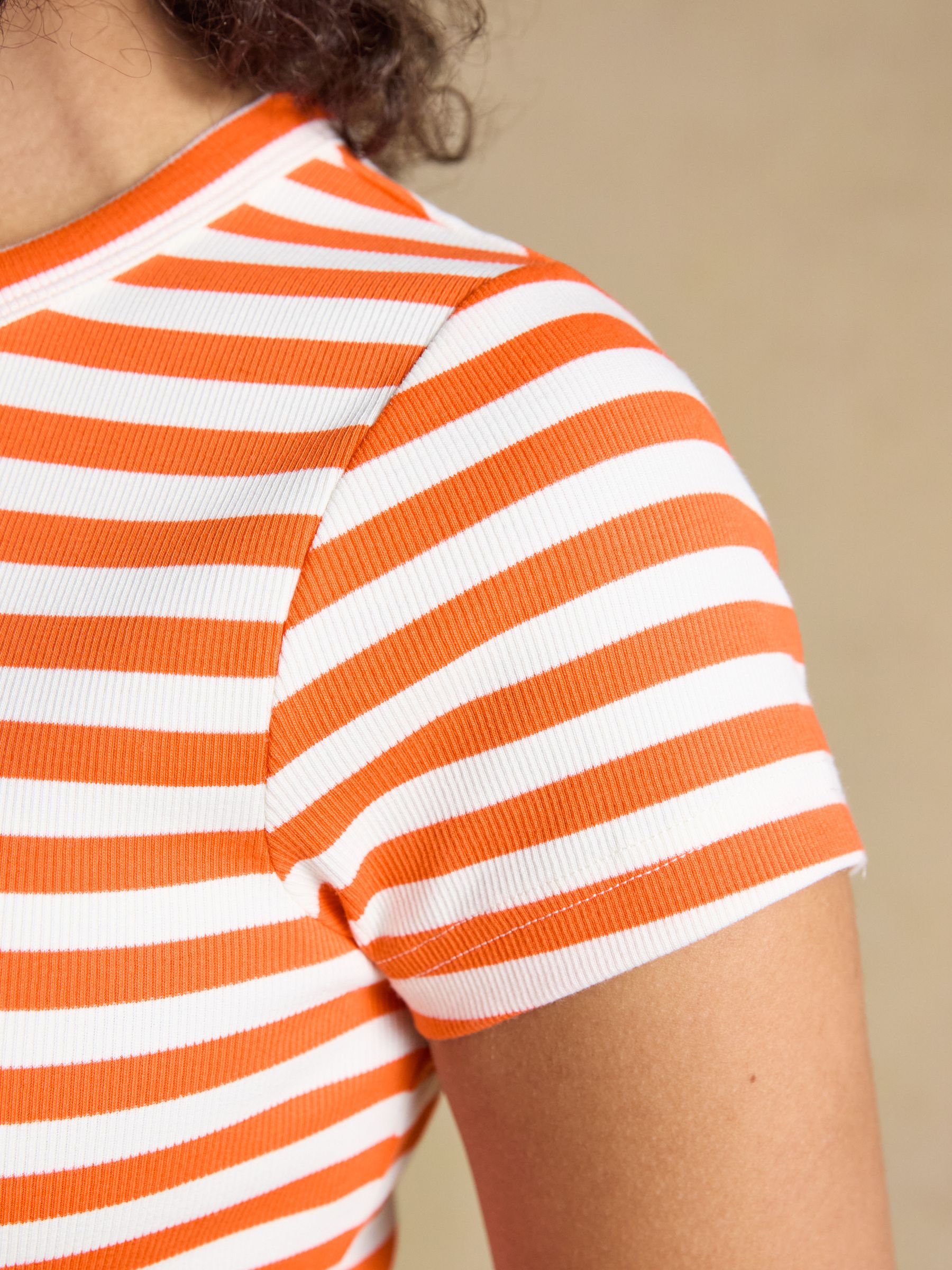 Sophie Orange Striped Short Sleeve Ribbed Fitted T-Shirt - Image 4 of 6