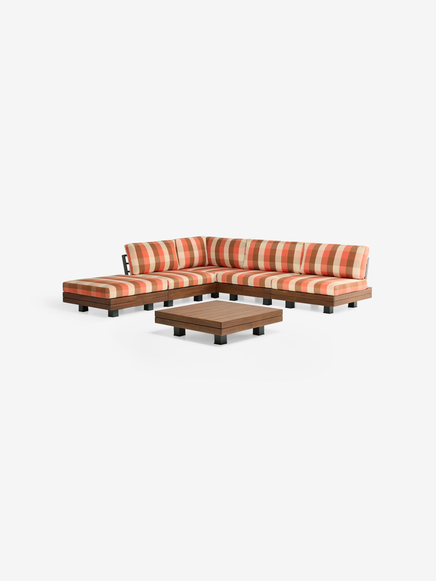 Avarna Garden Wood Corner Lounge Set in Orange and Brown Check - Image 4 of 5