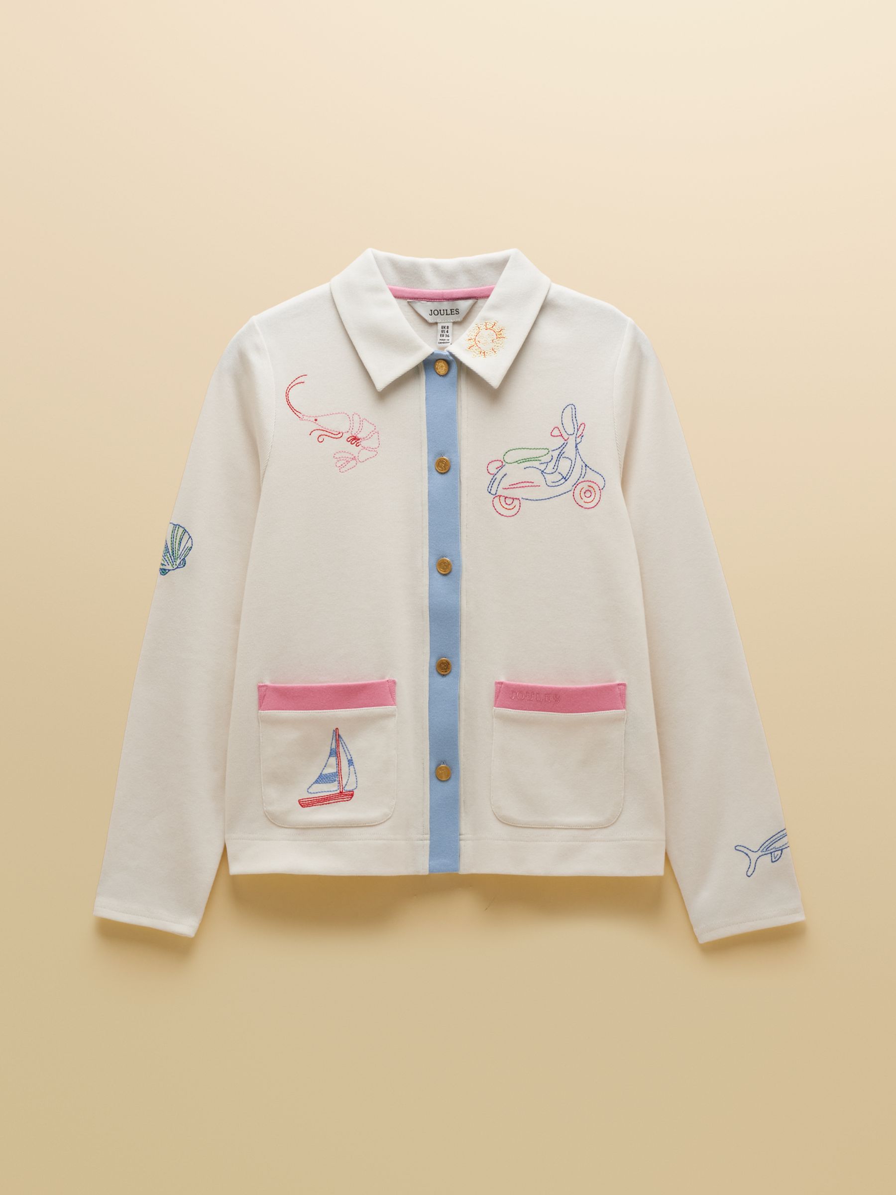Premium Ribbed Embroidered Cream Striped Jersey Cardigan - Image 11 of 11