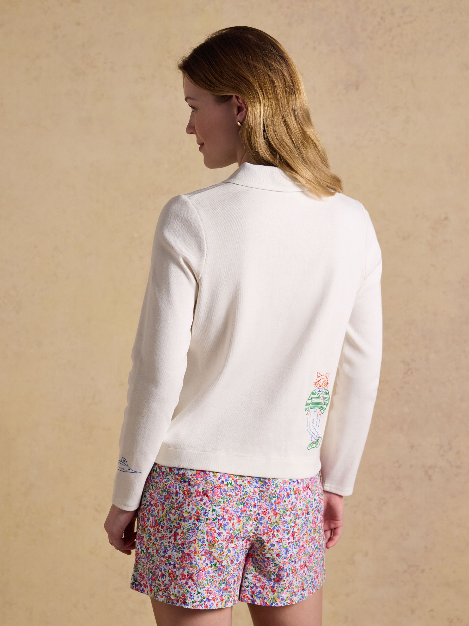 Premium Ribbed Embroidered Cream Striped Jersey Cardigan - Image 2 of 11