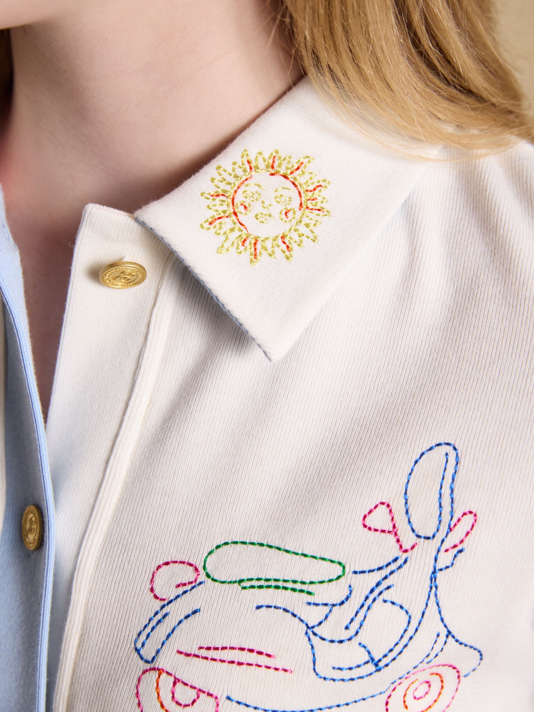 Premium Ribbed Embroidered Cream Striped Jersey Cardigan - Image 7 of 11