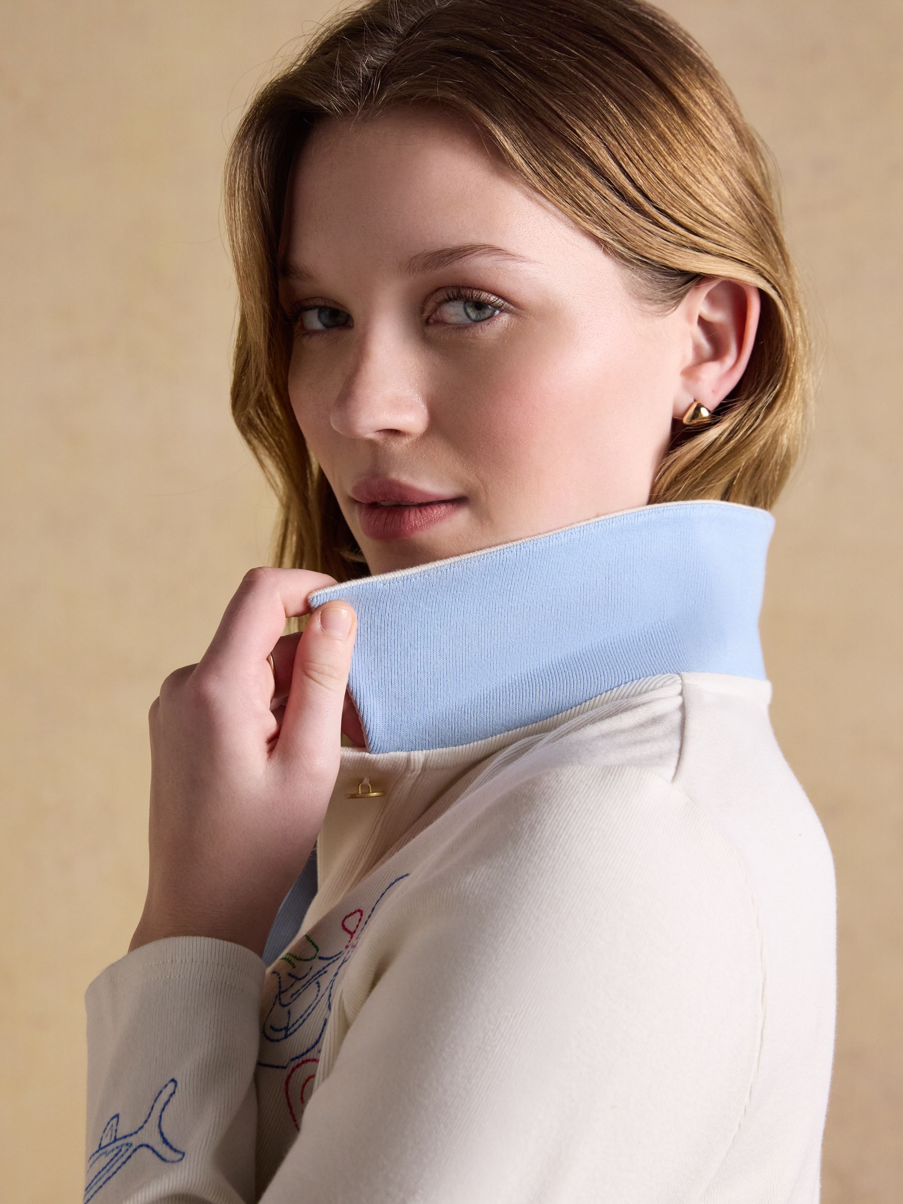 Premium Ribbed Embroidered Cream Striped Jersey Cardigan - Image 8 of 11