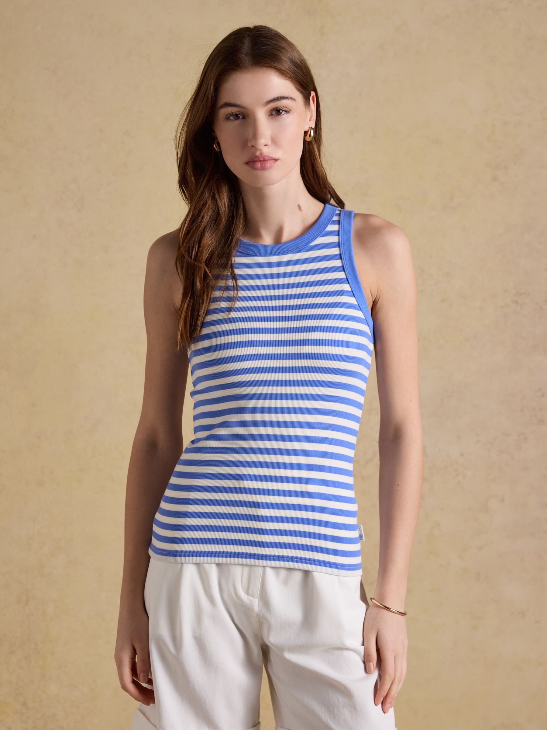 Sofia Blue Stripe Ribbed Cotton Rich Jersey Vest - Image 1 of 7
