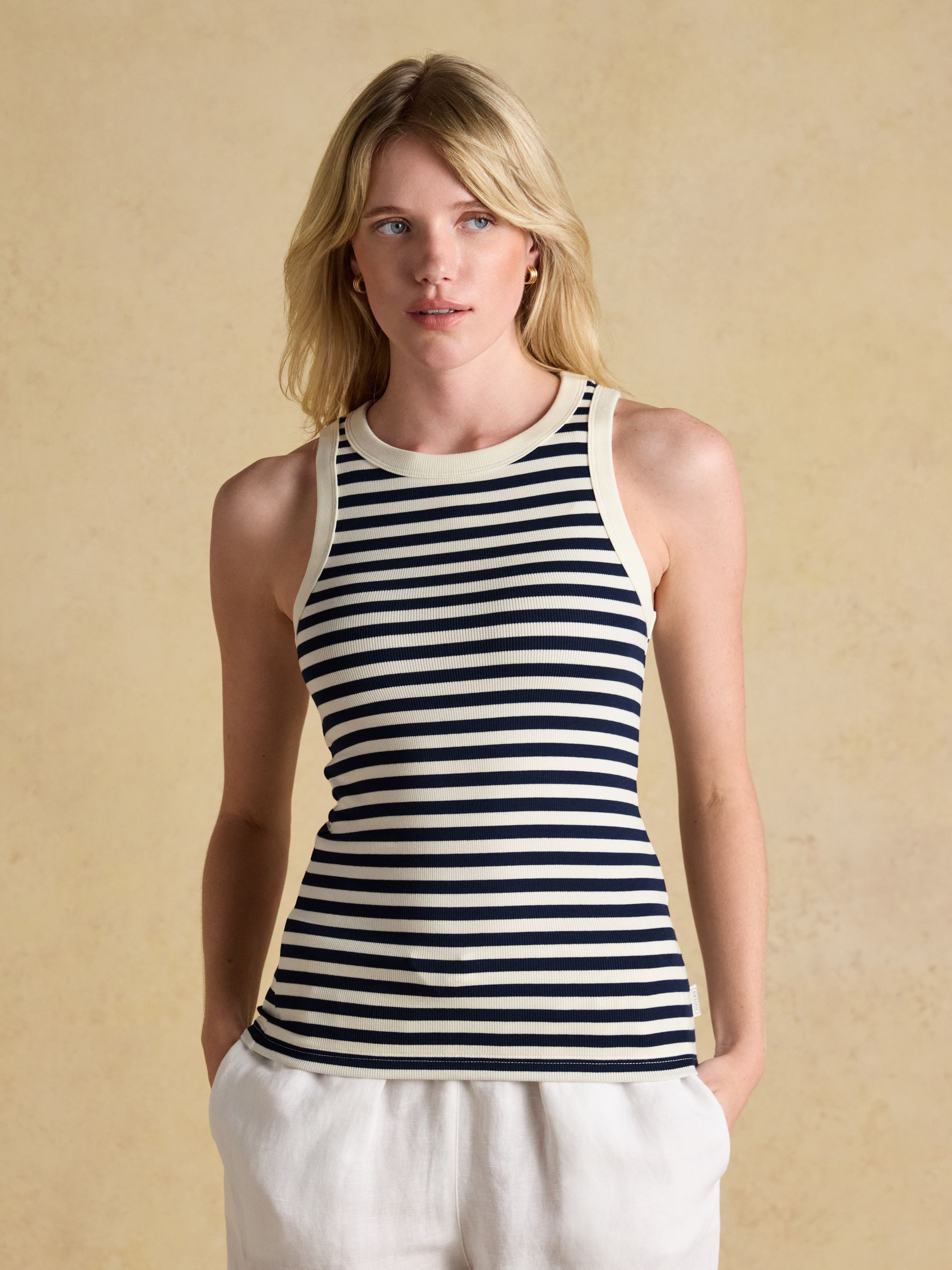 Sofia Navy Stripe Ribbed Cotton Rich Jersey Vest - Image 1 of 6