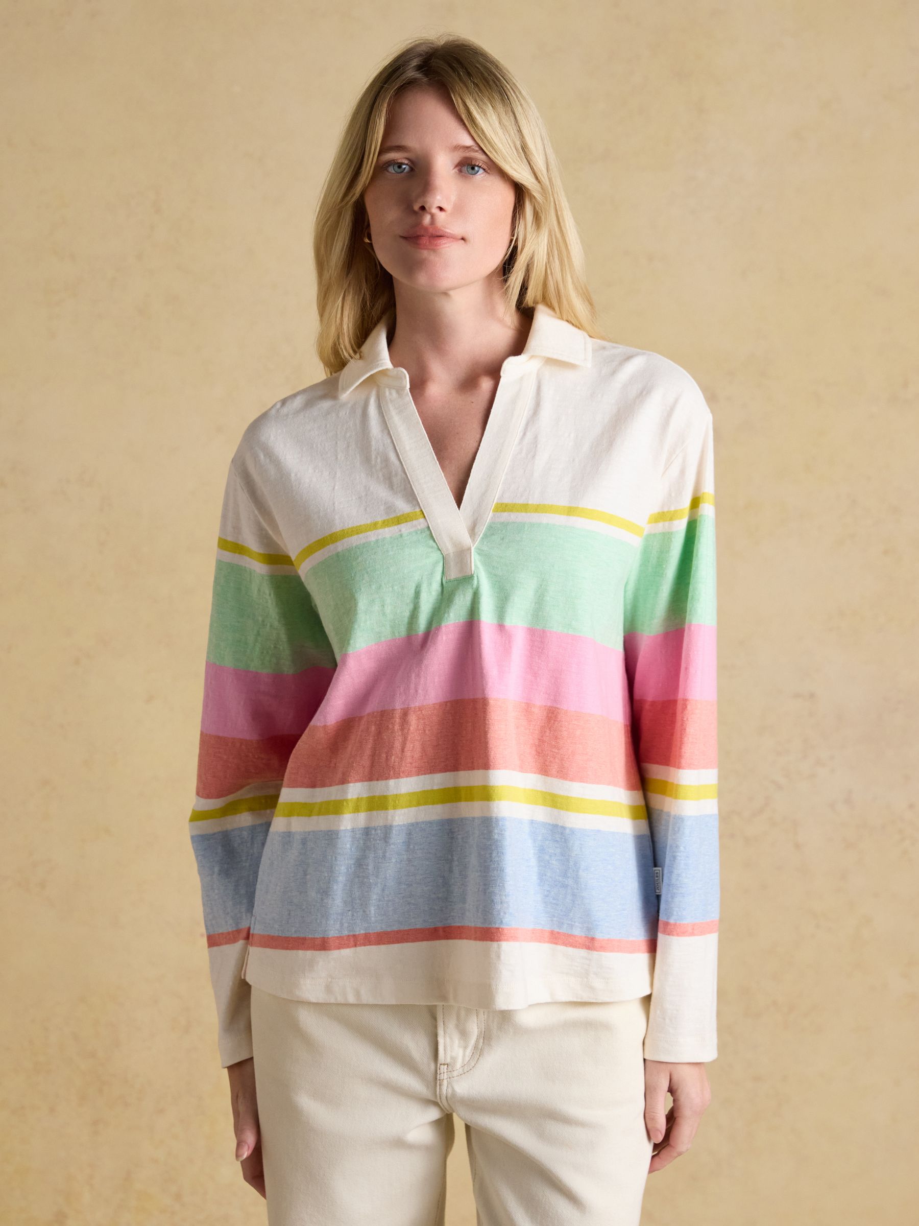Tallie Multi Stripe Combed Cotton Slub Collared Jersey Top - Image 2 of 9
