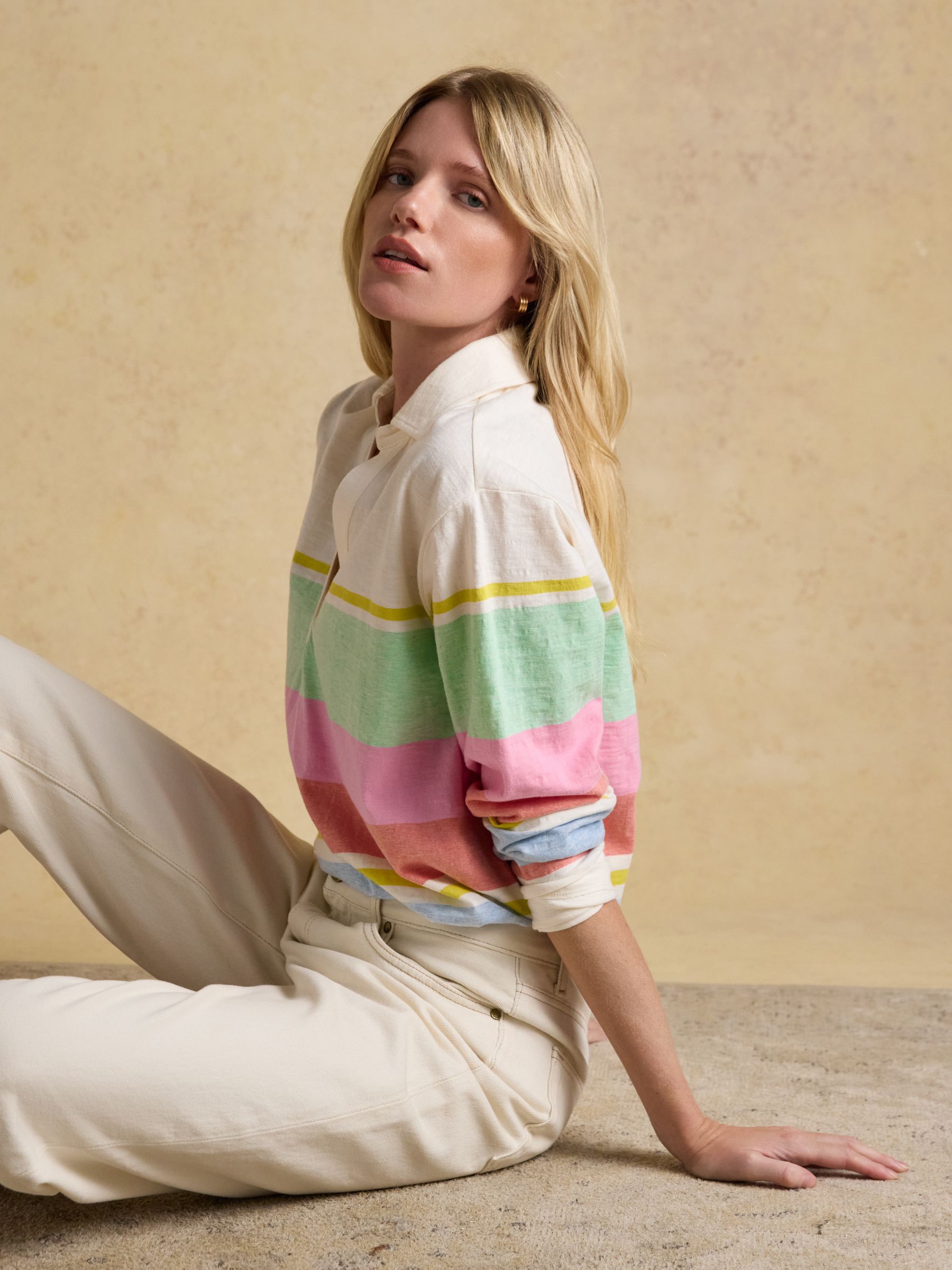 Tallie Multi Stripe Combed Cotton Slub Collared Jersey Top - Image 4 of 9