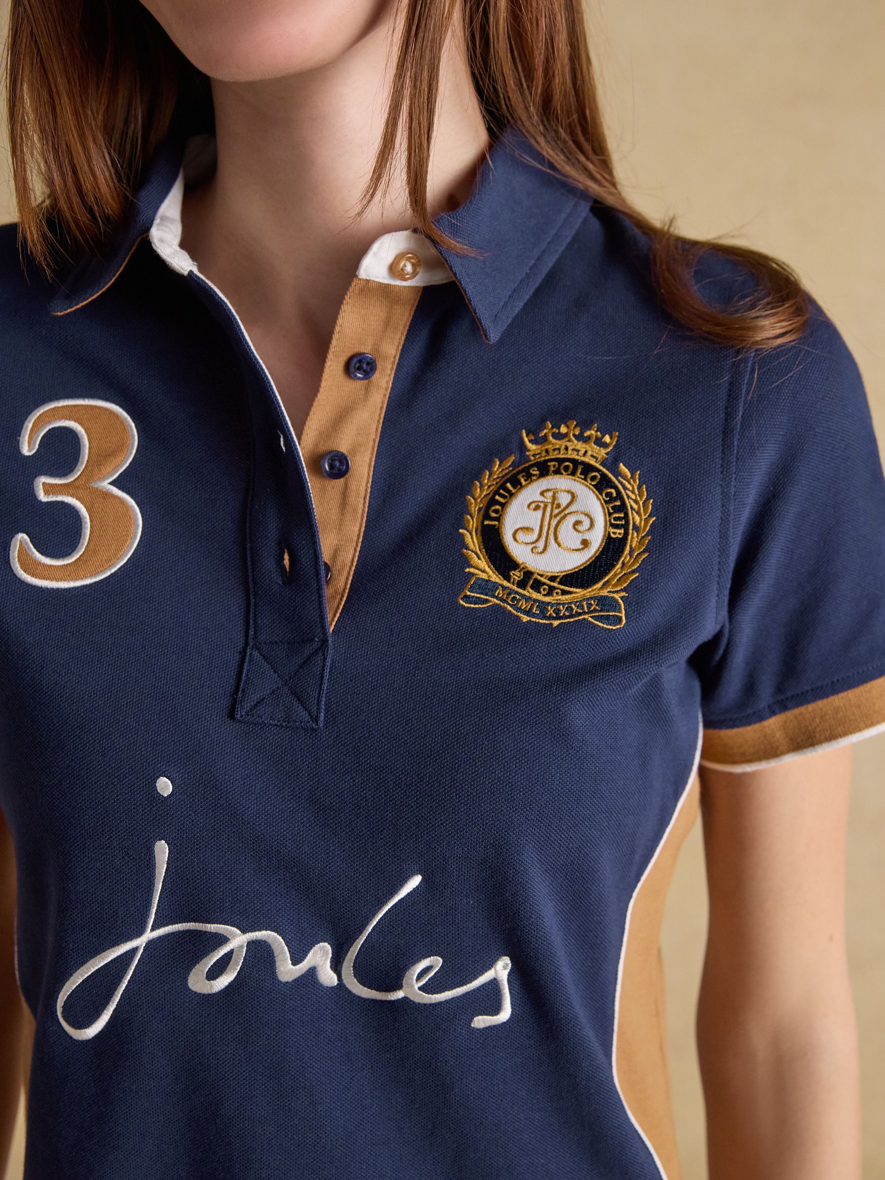 Beaufort Navy & Brown Embroidered Short Sleeve Polo Shirt - Image 4 of 6
