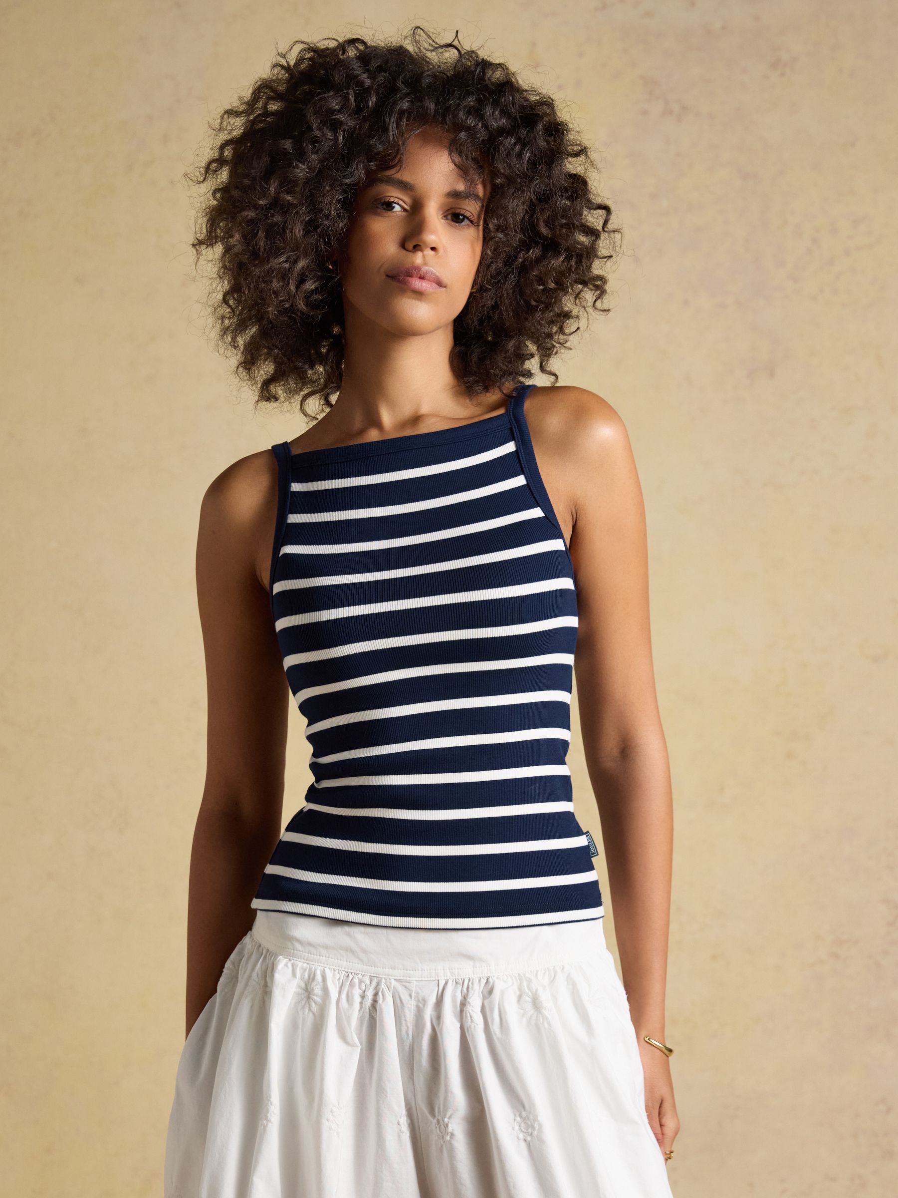 Gia Navy & White Striped Square Neck Ribbed Vest - Image 1 of 7