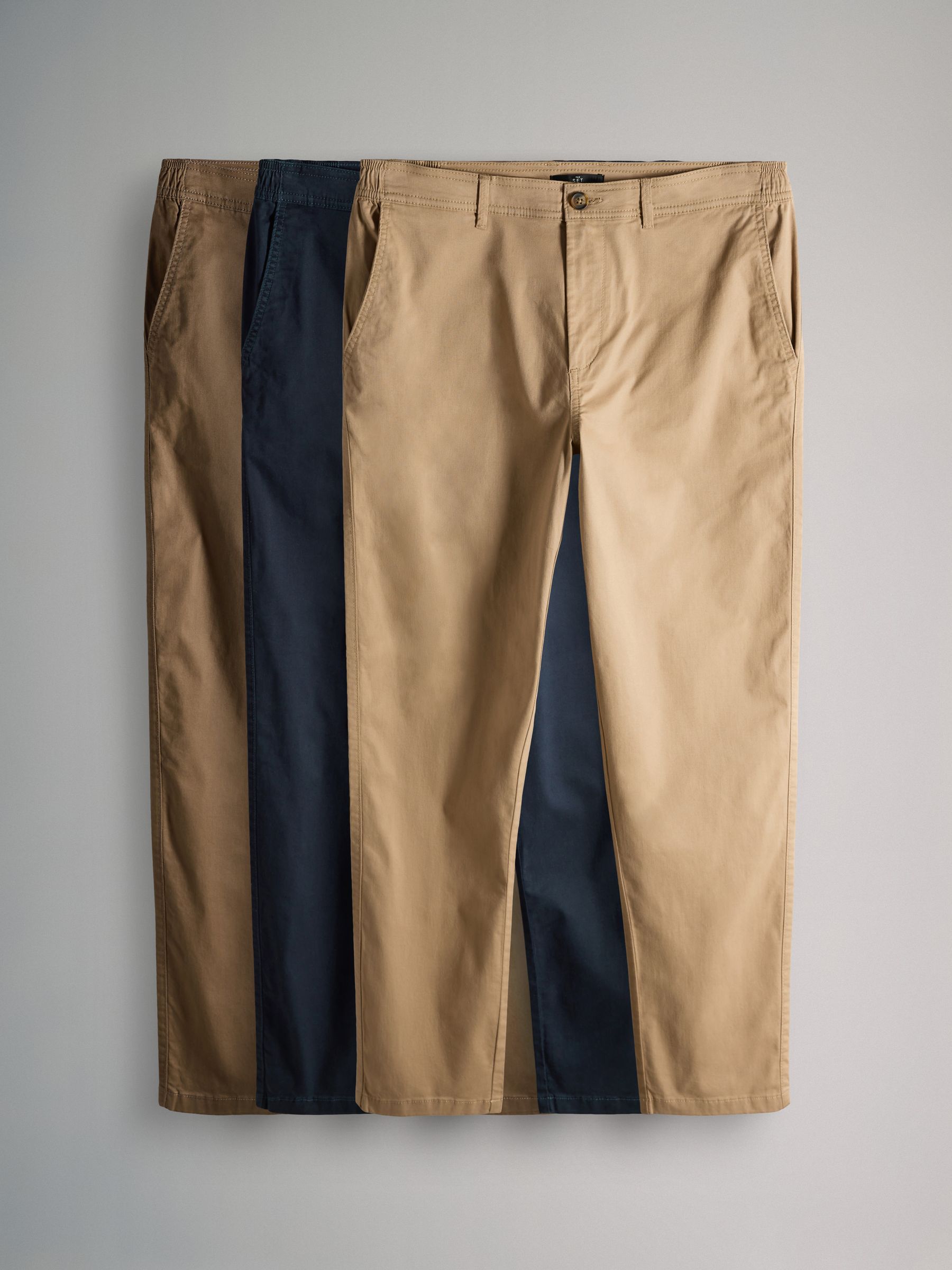 Navy/Tan Brown/Green 3 Pack Slim Leg Chino Trousers - Image 1 of 6