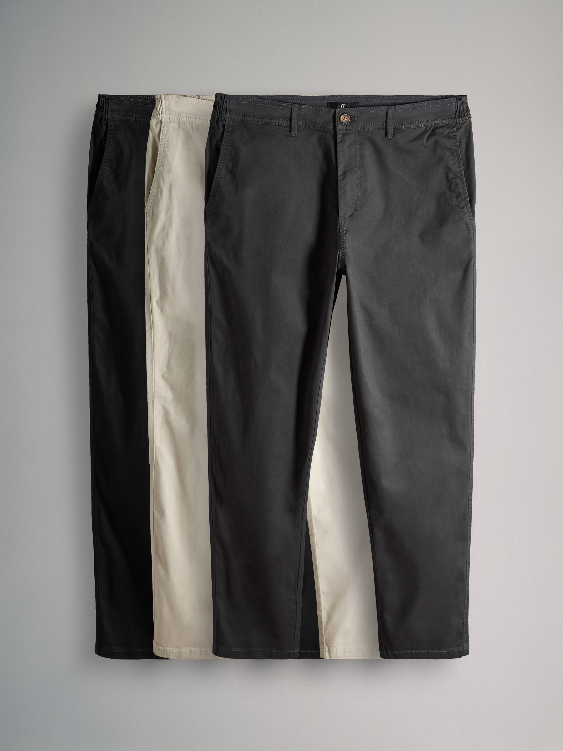 Black/Brown/Cream 3 Pack Slim Leg Chino Trousers - Image 1 of 6