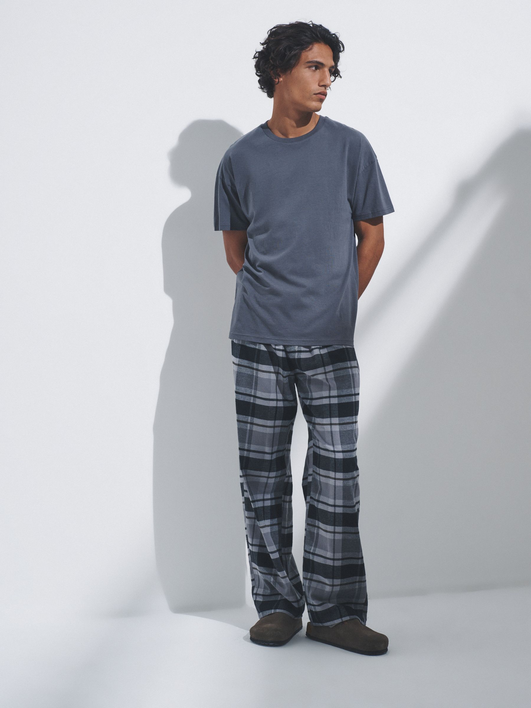Black/Grey 2 Pack Jersey T-Shirt and Flannel Pyjamas - Image 1 of 6