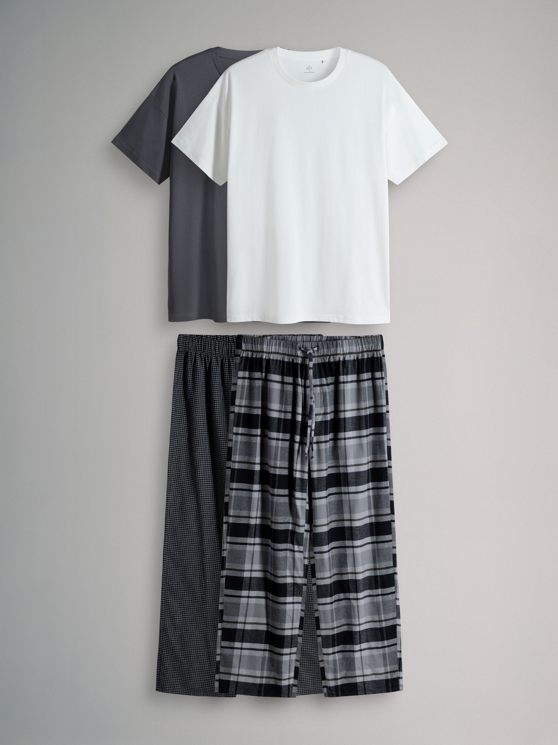 Black/Grey 2 Pack Jersey T-Shirt and Flannel Pyjamas - Image 2 of 6
