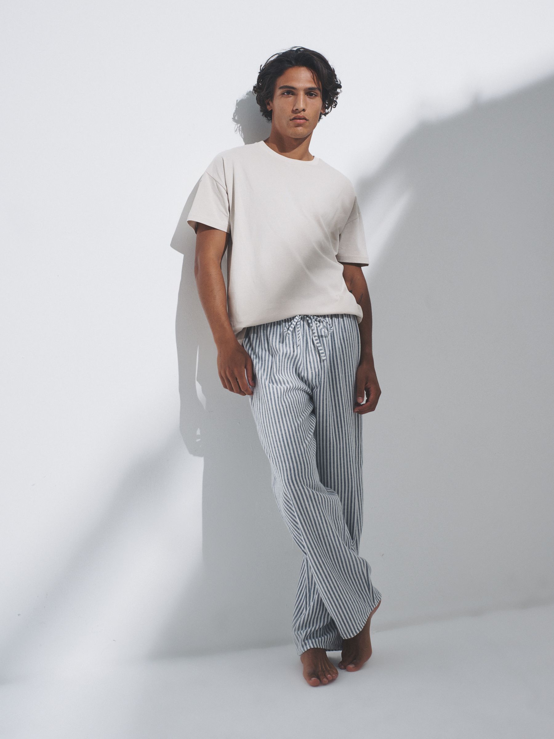 Cream/Grey/Blue 3 Pack Jersey T-Shirt and Flannel Pyjamas - Image 1 of 6