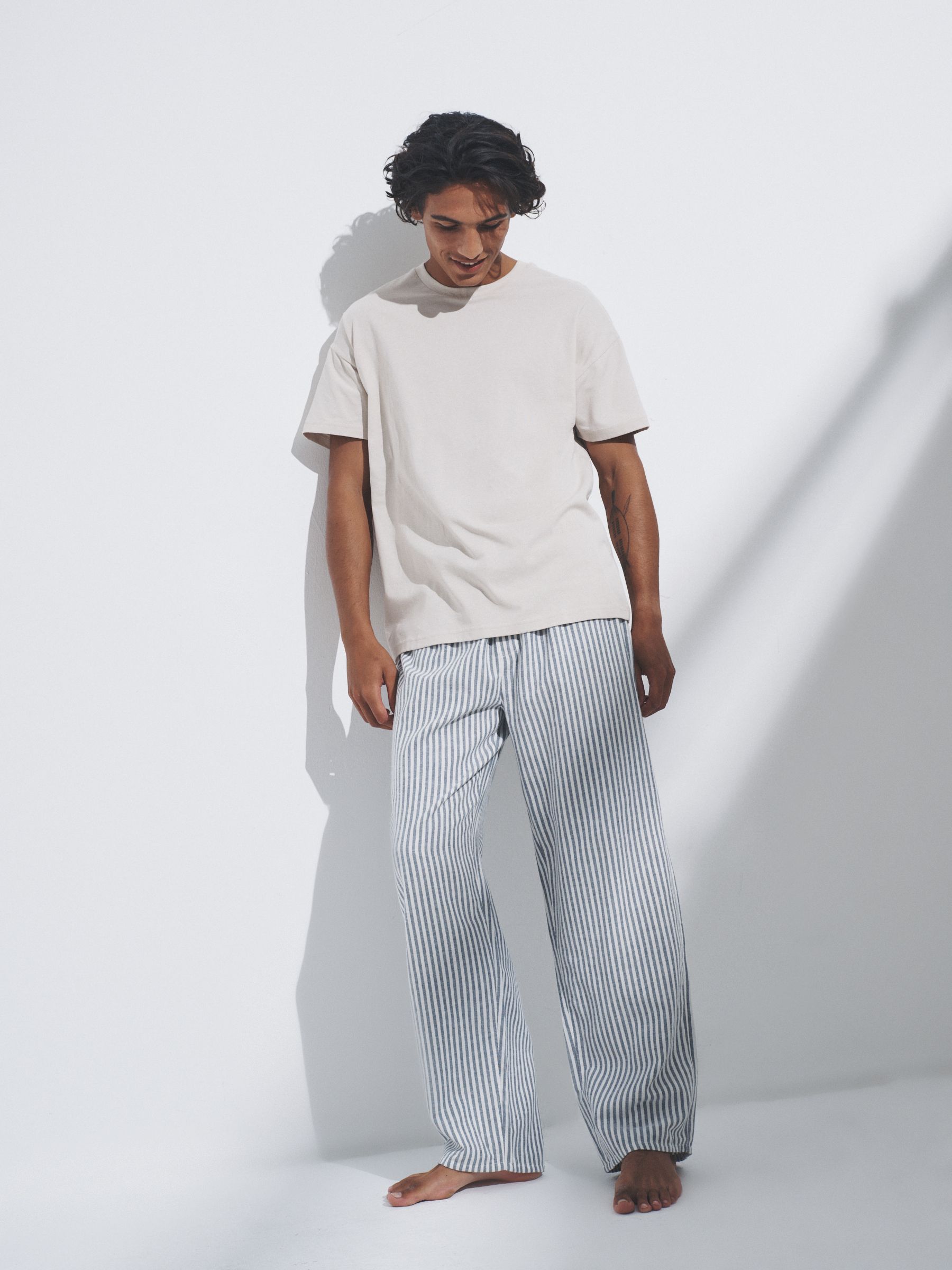 Cream/Grey/Blue 3 Pack Jersey T-Shirt and Flannel Pyjamas - Image 3 of 6