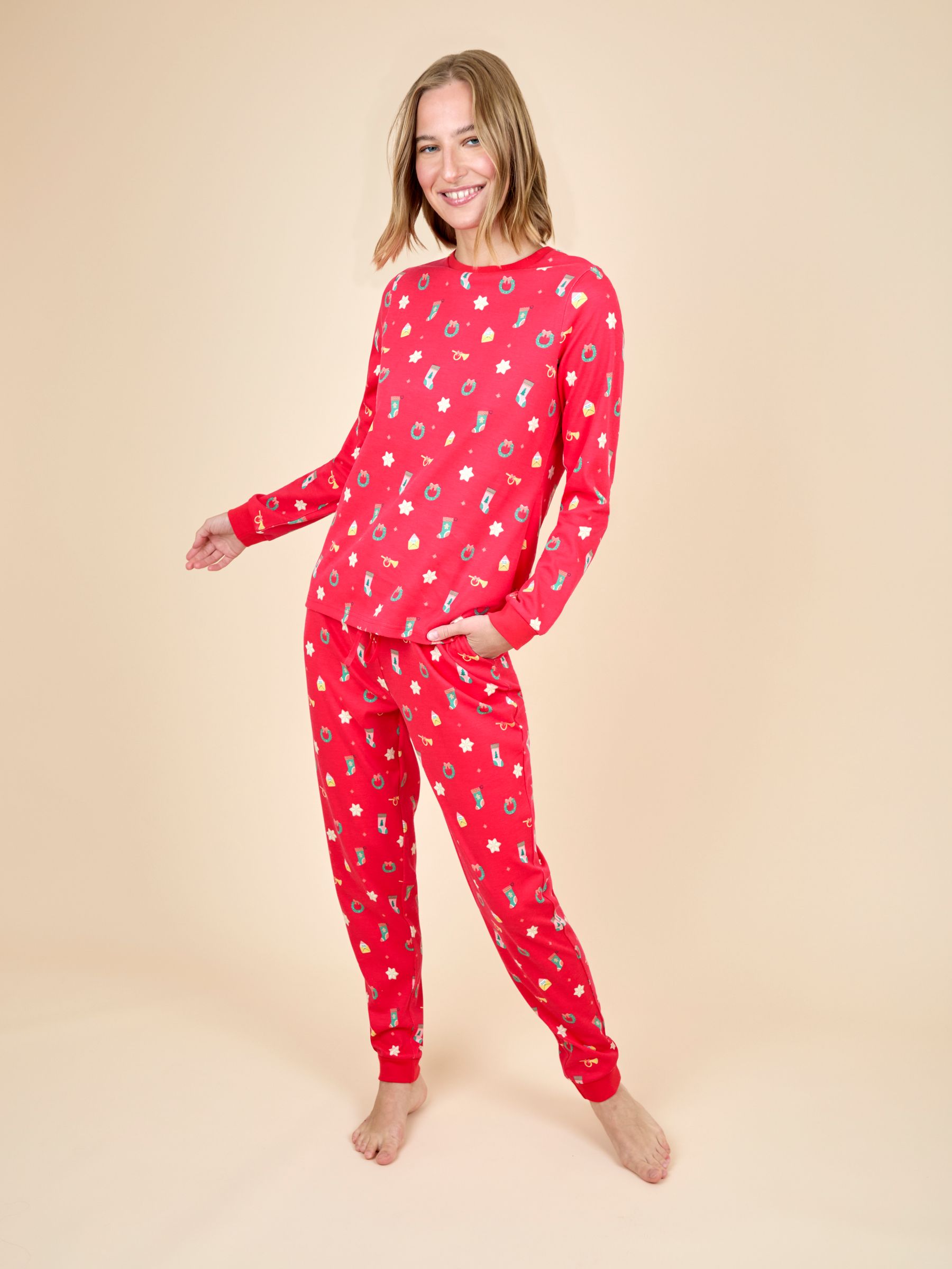 Red Womens Jersey Pyjamas Set - Image 1 of 5