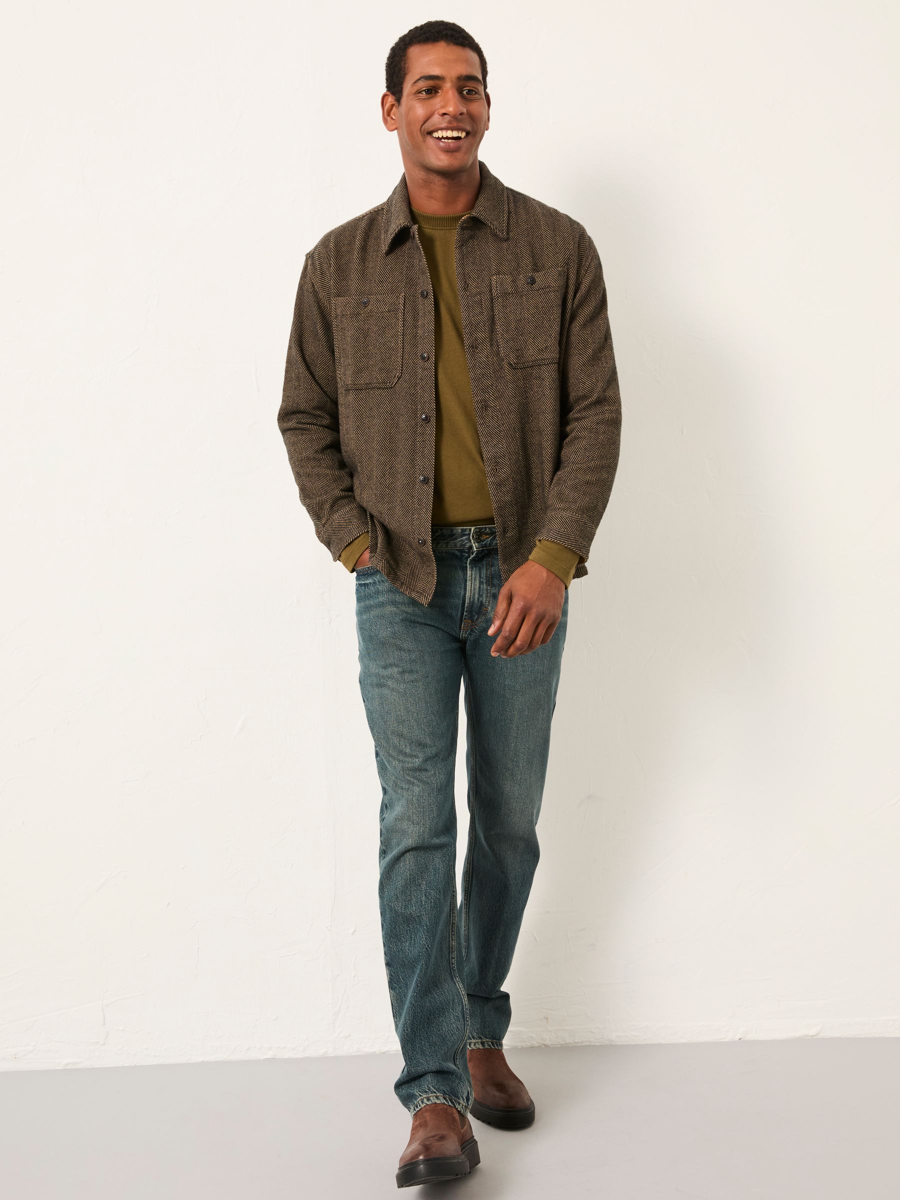 Brown Long Sleeve Herringbone Shirt | FatFace USA