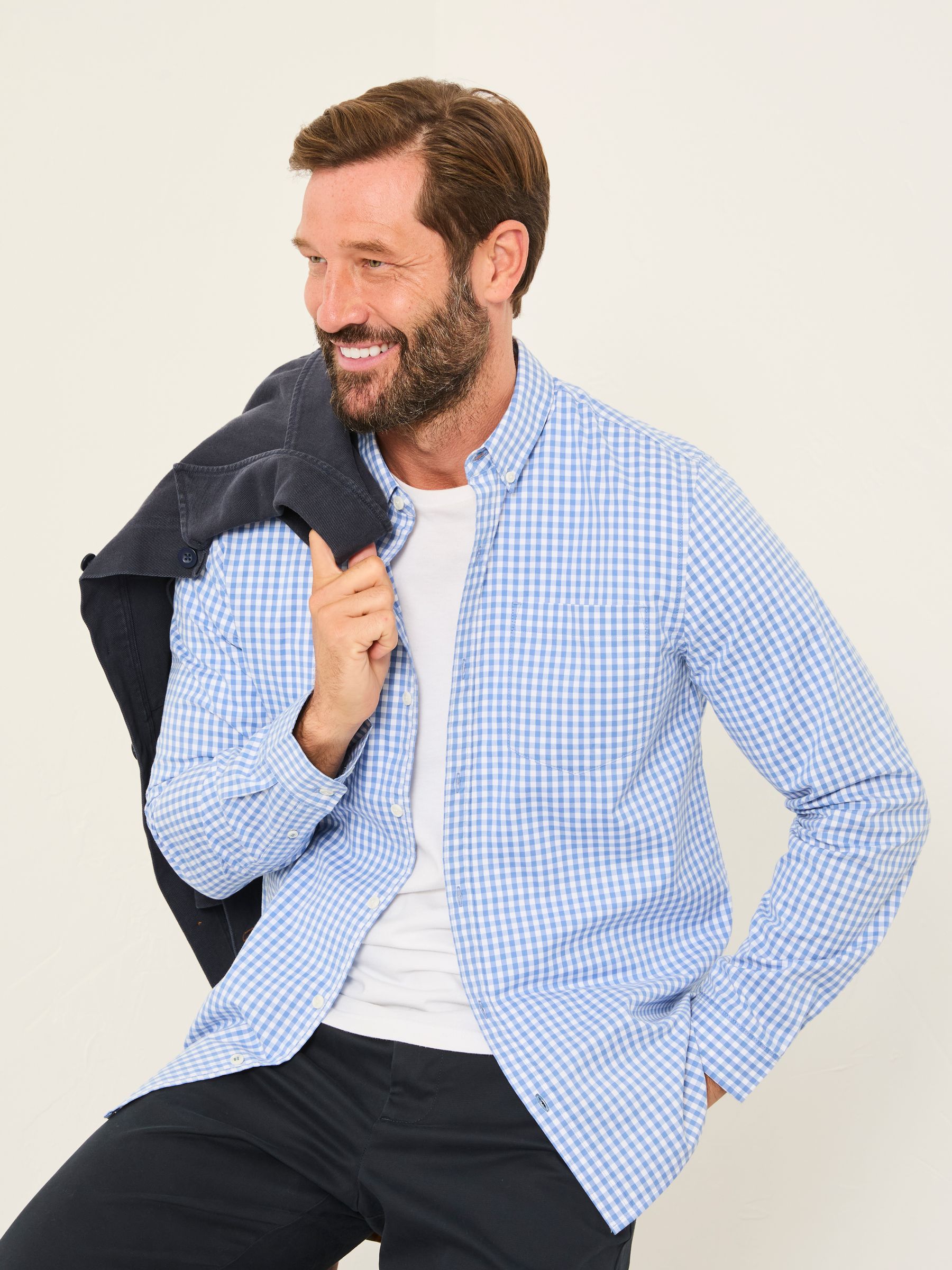 Blue Long Sleeve Gingham Check Shirt - Image 5 of 6