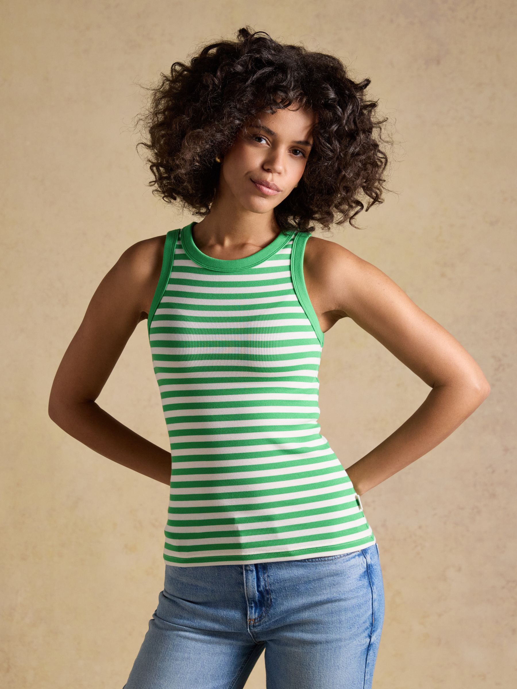 Sofia Green Stripe Ribbed Cotton Rich Jersey Vest - Image 1 of 6