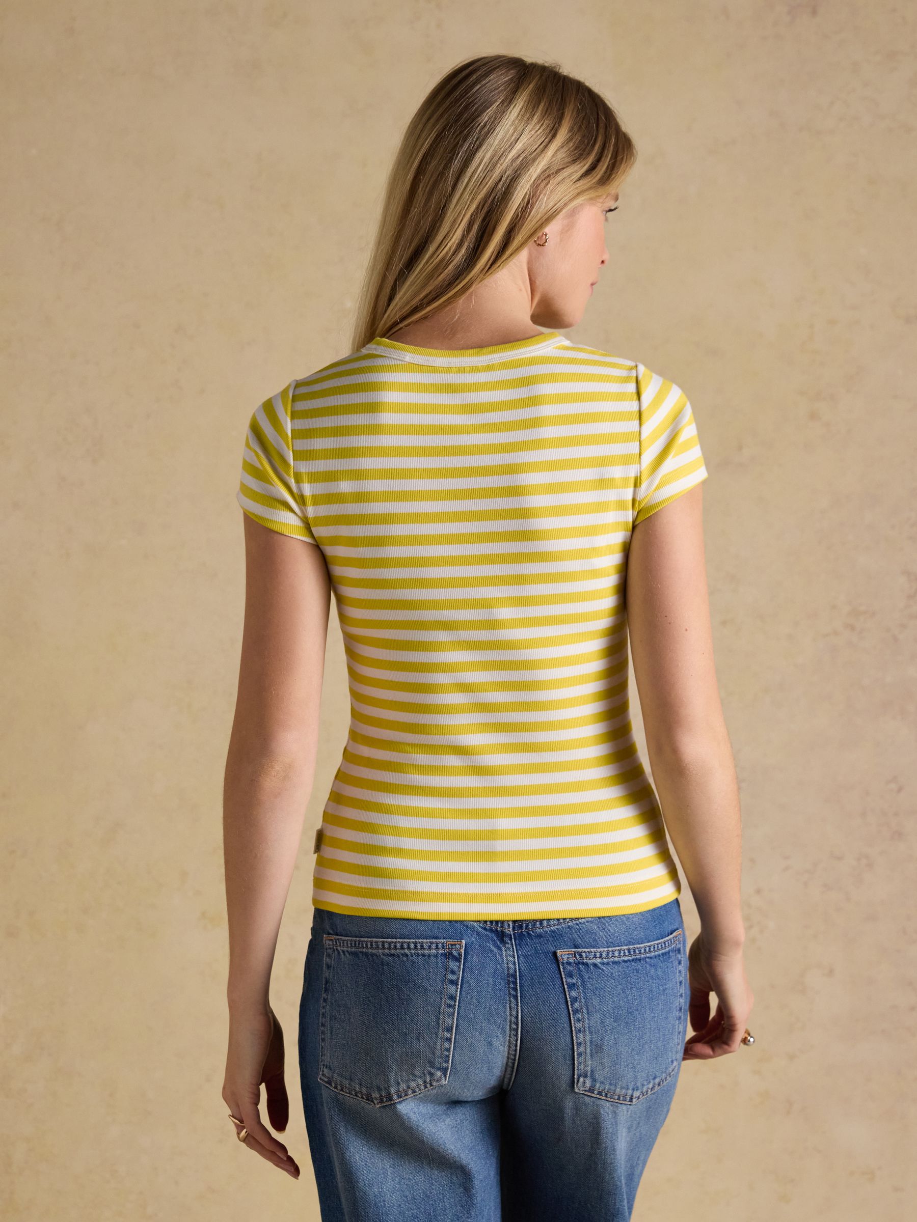 Sophie Yellow Striped Short Sleeve Ribbed Fitted T-Shirt - Image 2 of 7