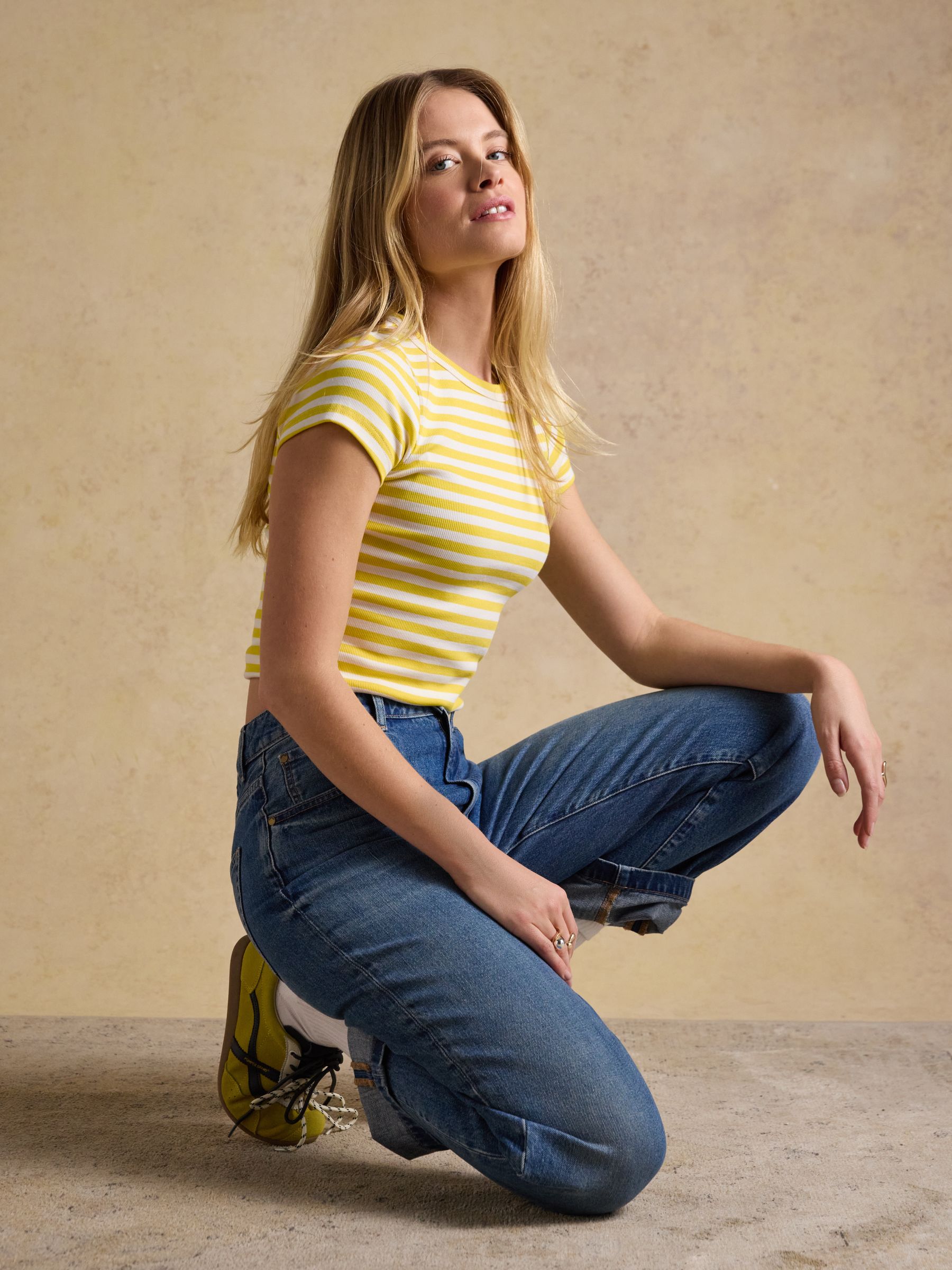 Sophie Yellow Striped Short Sleeve Ribbed Fitted T-Shirt - Image 3 of 7