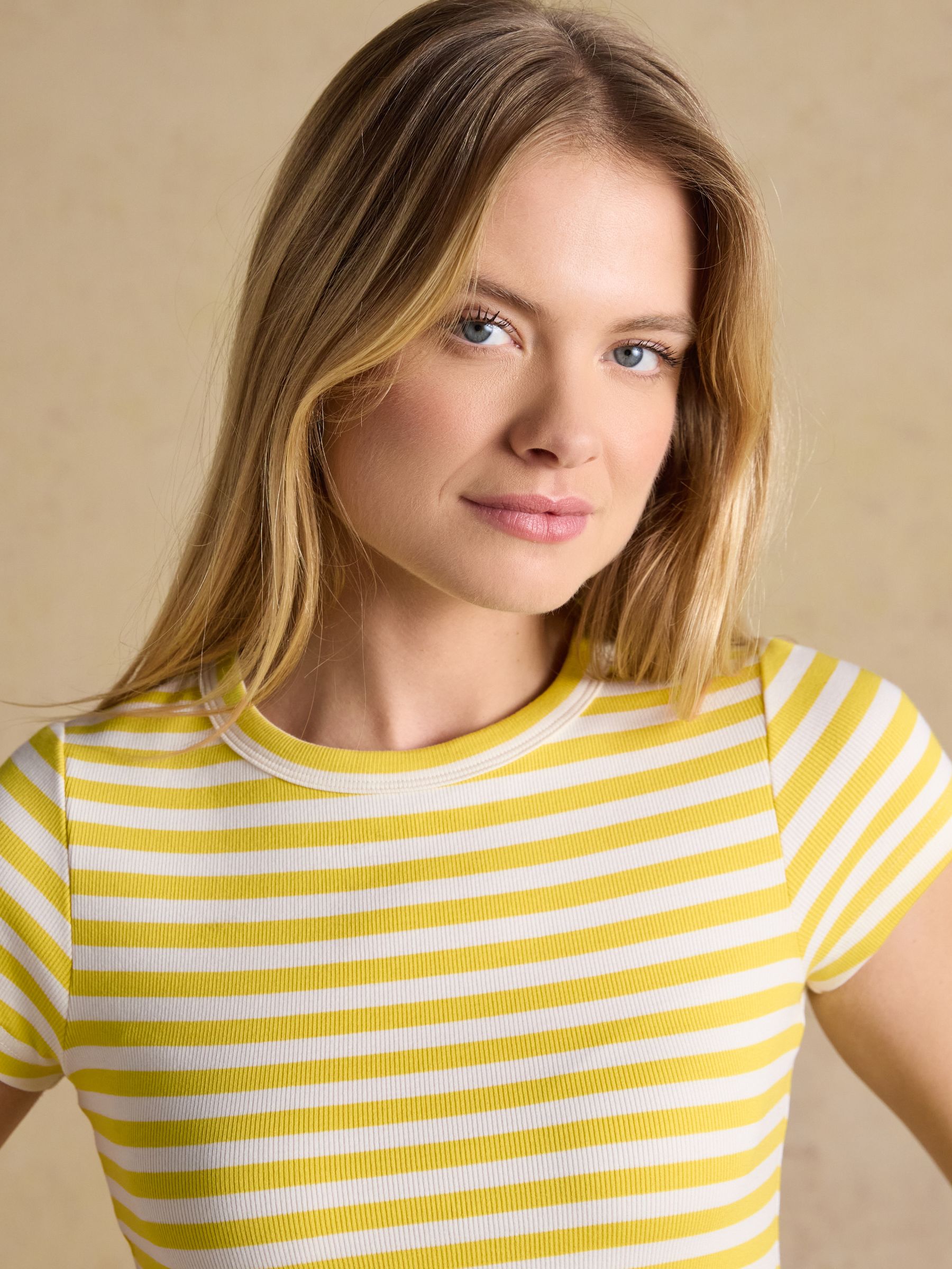Sophie Yellow Striped Short Sleeve Ribbed Fitted T-Shirt - Image 5 of 7