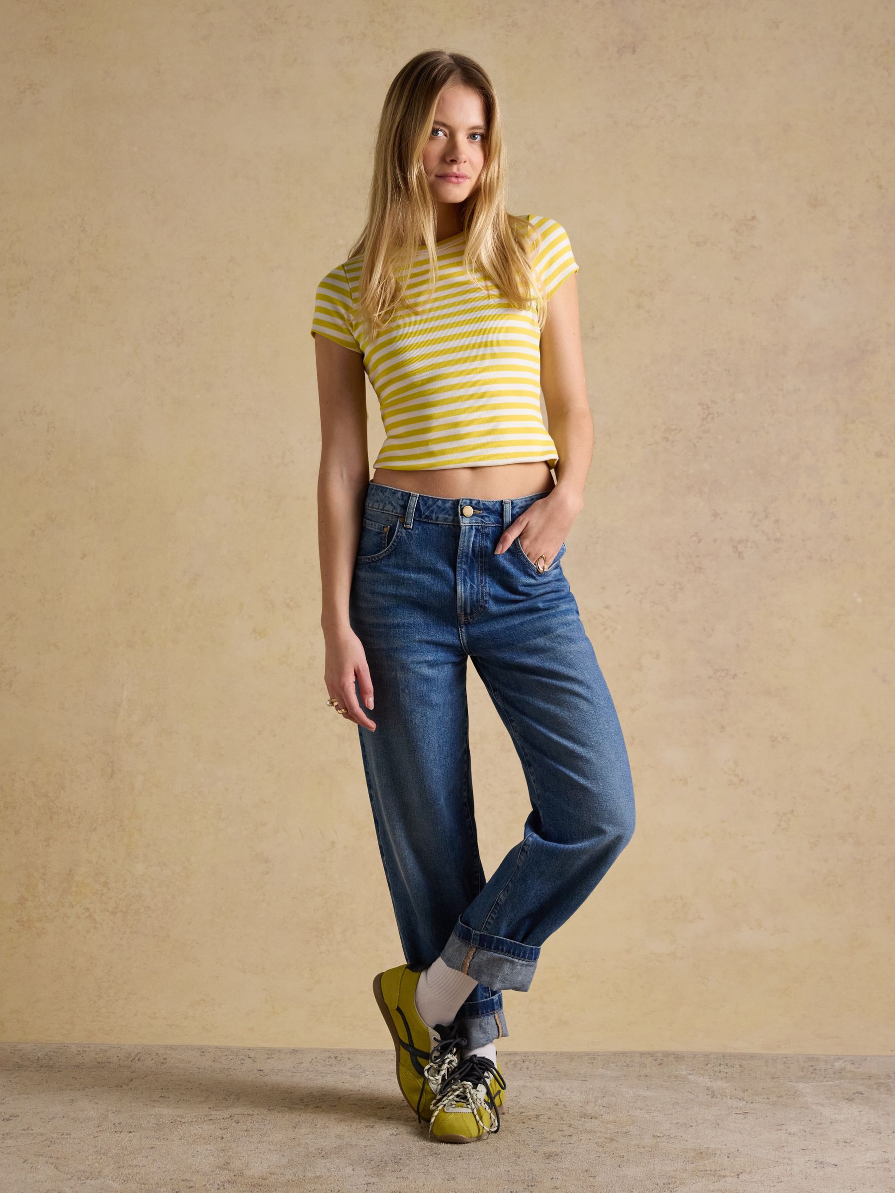 Sophie Yellow Striped Short Sleeve Ribbed Fitted T-Shirt - Image 6 of 7