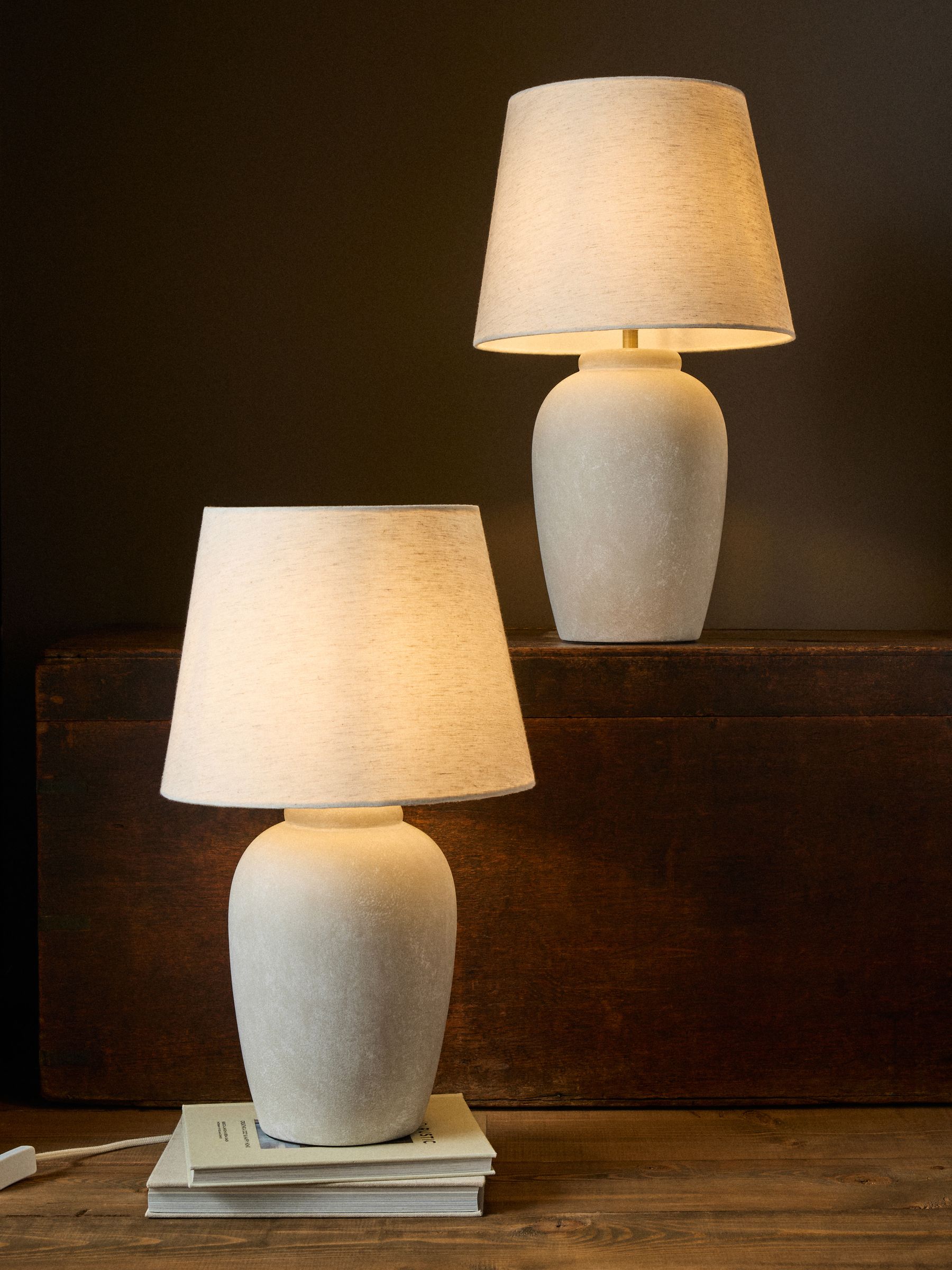 Grey/Ecru Textured Ceramic Table Lamps - Image 1 of 5