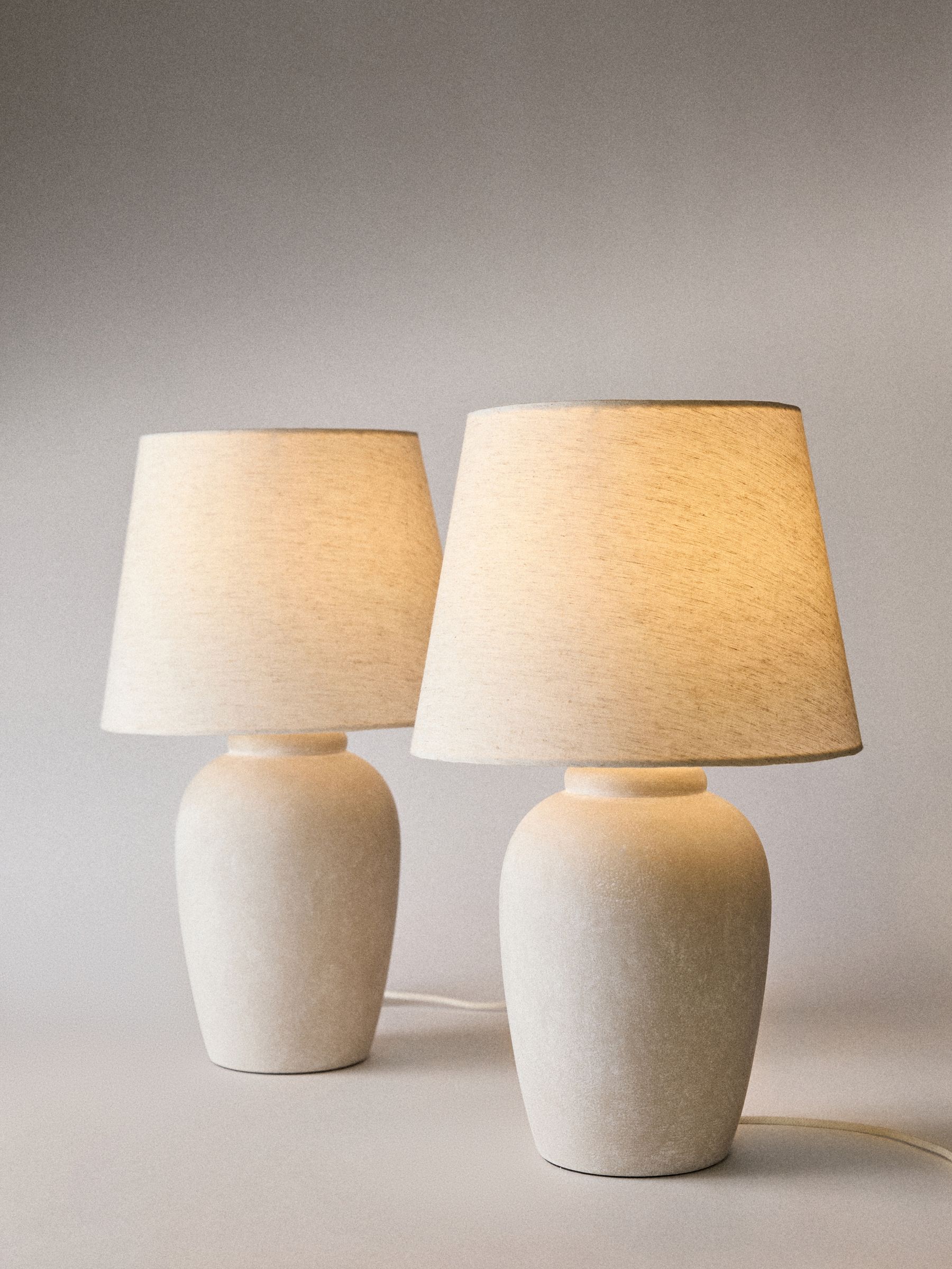 Grey/Ecru Textured Ceramic Table Lamps - Image 3 of 5