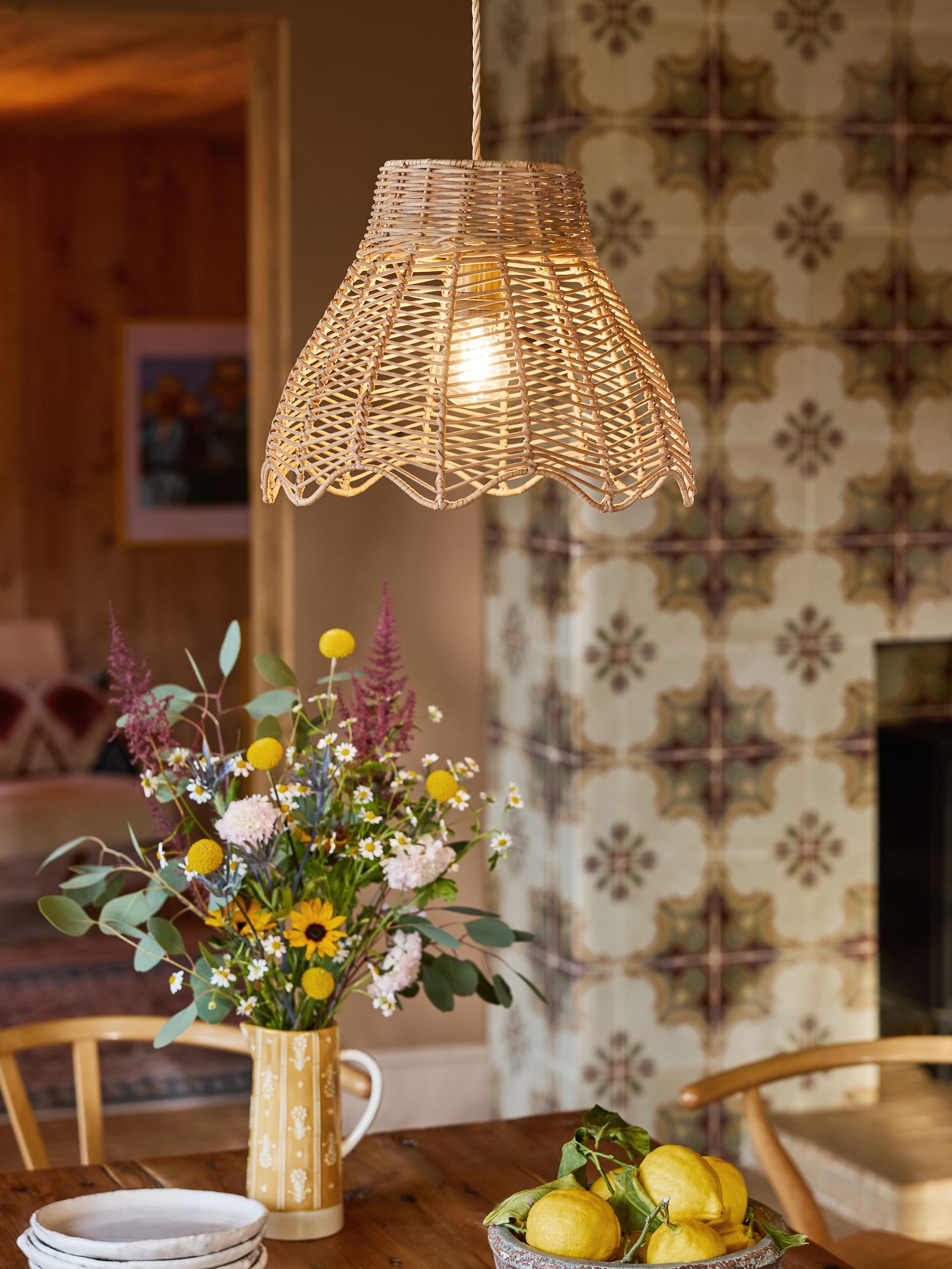 Natural Scalloped Edge Rattan Easy Fit Light Shade - Image 1 of 5 Natural Scalloped Edge Rattan Easy Fit Light Shade - Image 1 of 5