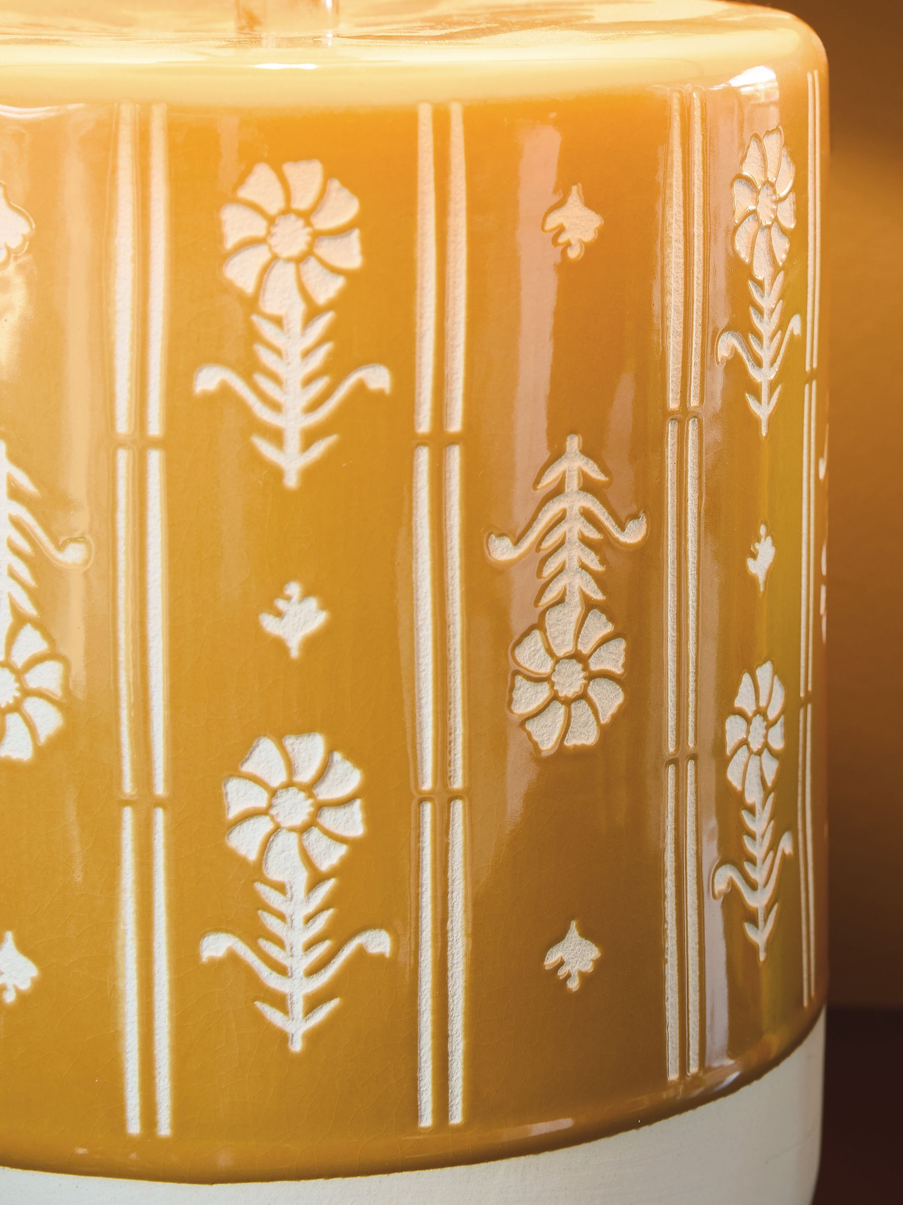 Ochre Yellow Woodblock Print Ceramic Table Lamp - Image 3 of 7