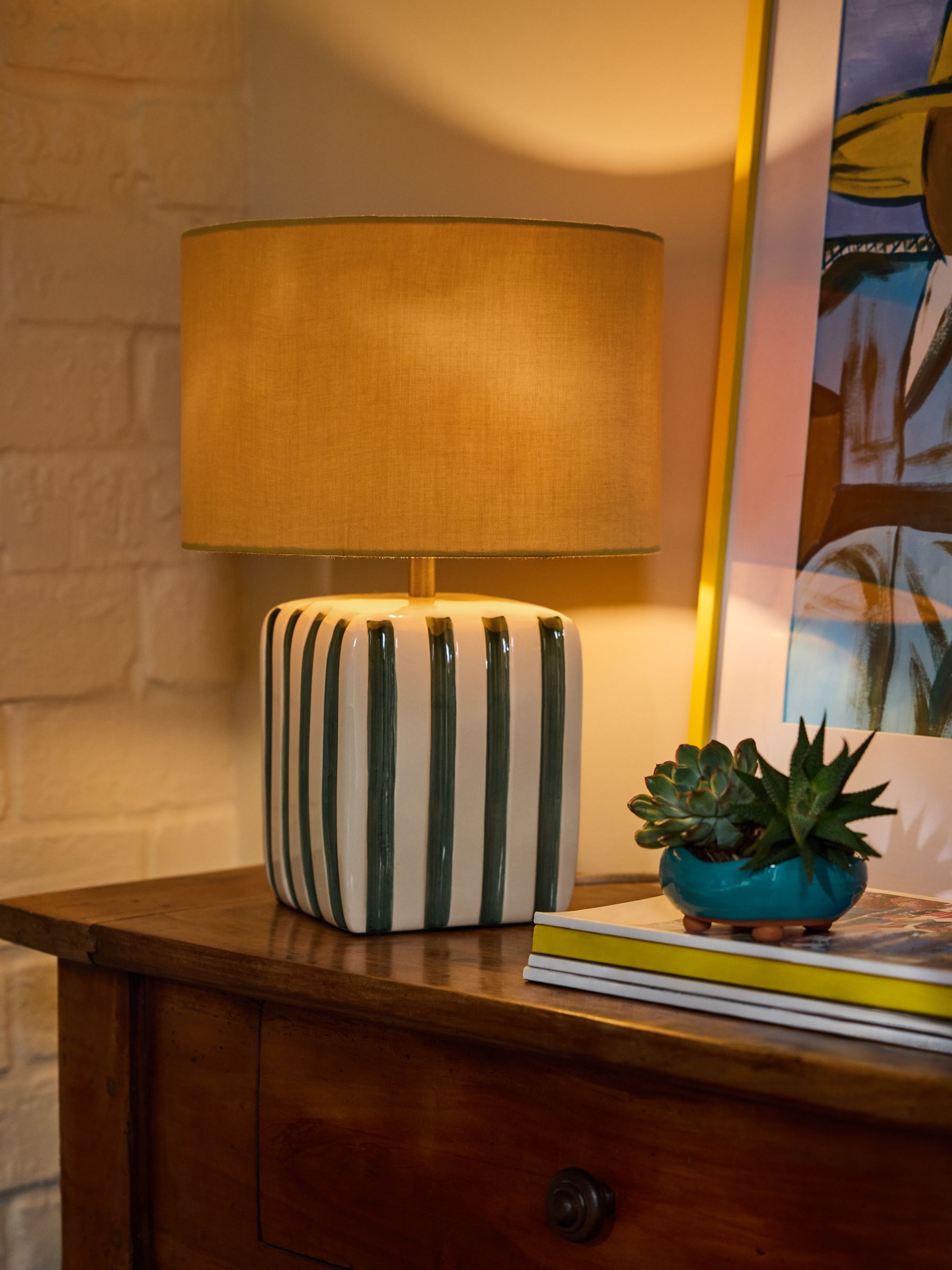Orange/White Ceramic Stripe Table Light - Image 1 of 6