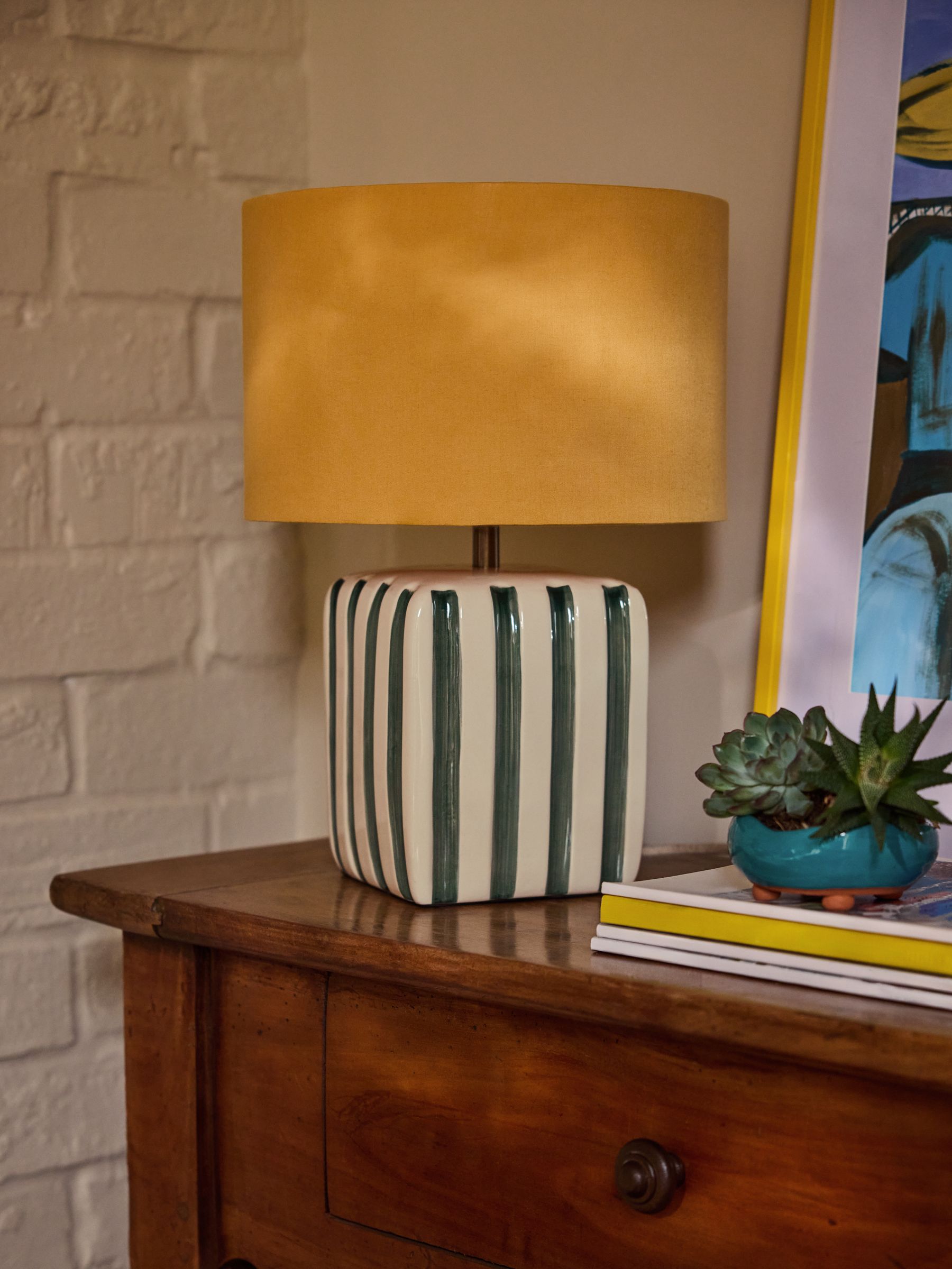 Orange/White Ceramic Stripe Table Light - Image 2 of 6 Orange/White Ceramic Stripe Table Light - Image 2 of 6