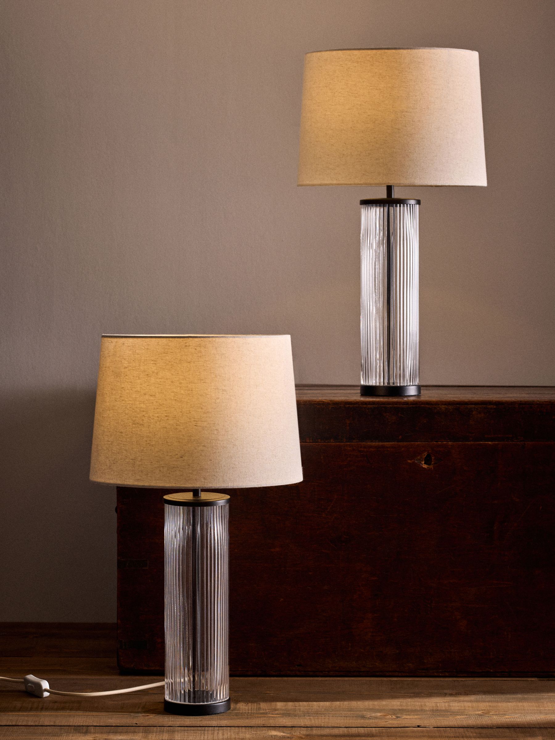 2 Pack Black/Cream Ribbed Glass Table Lamps - Image 1 of 6