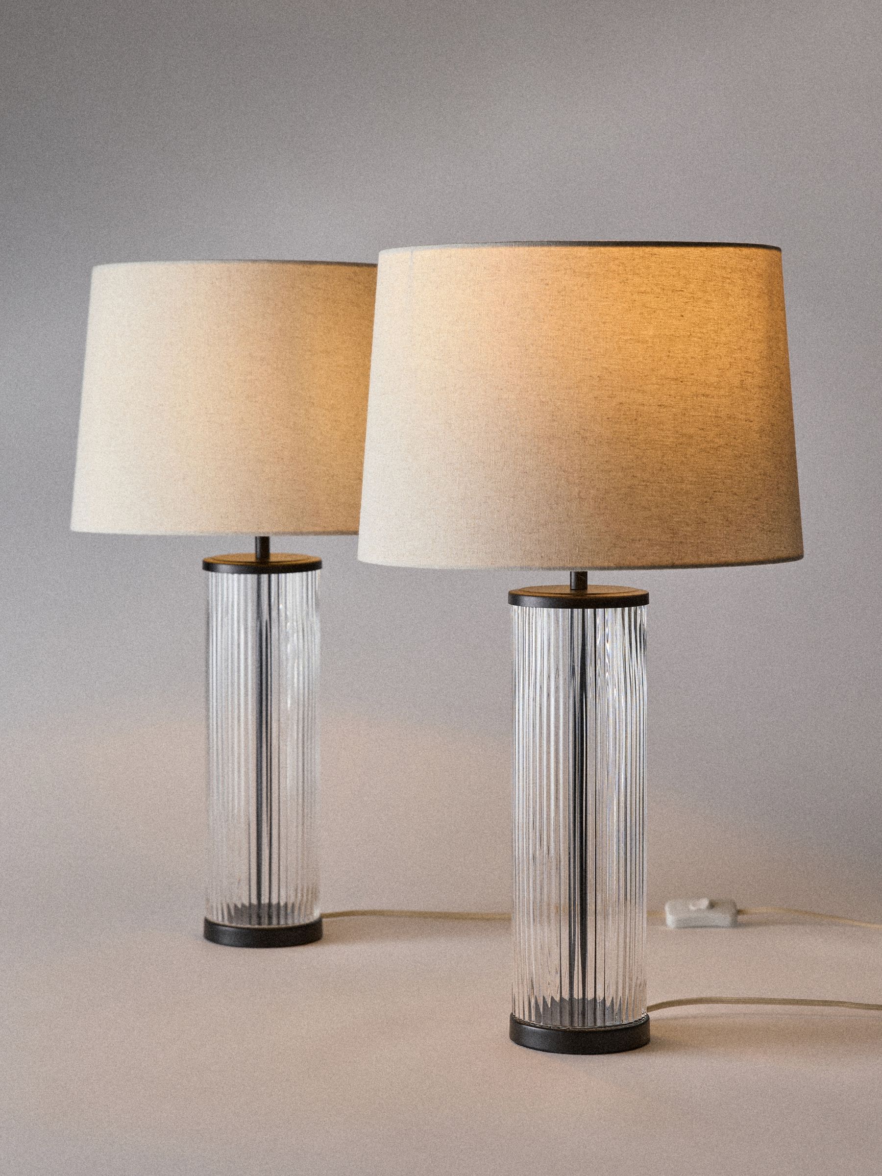 2 Pack Black/Cream Ribbed Glass Table Lamps - Image 4 of 6