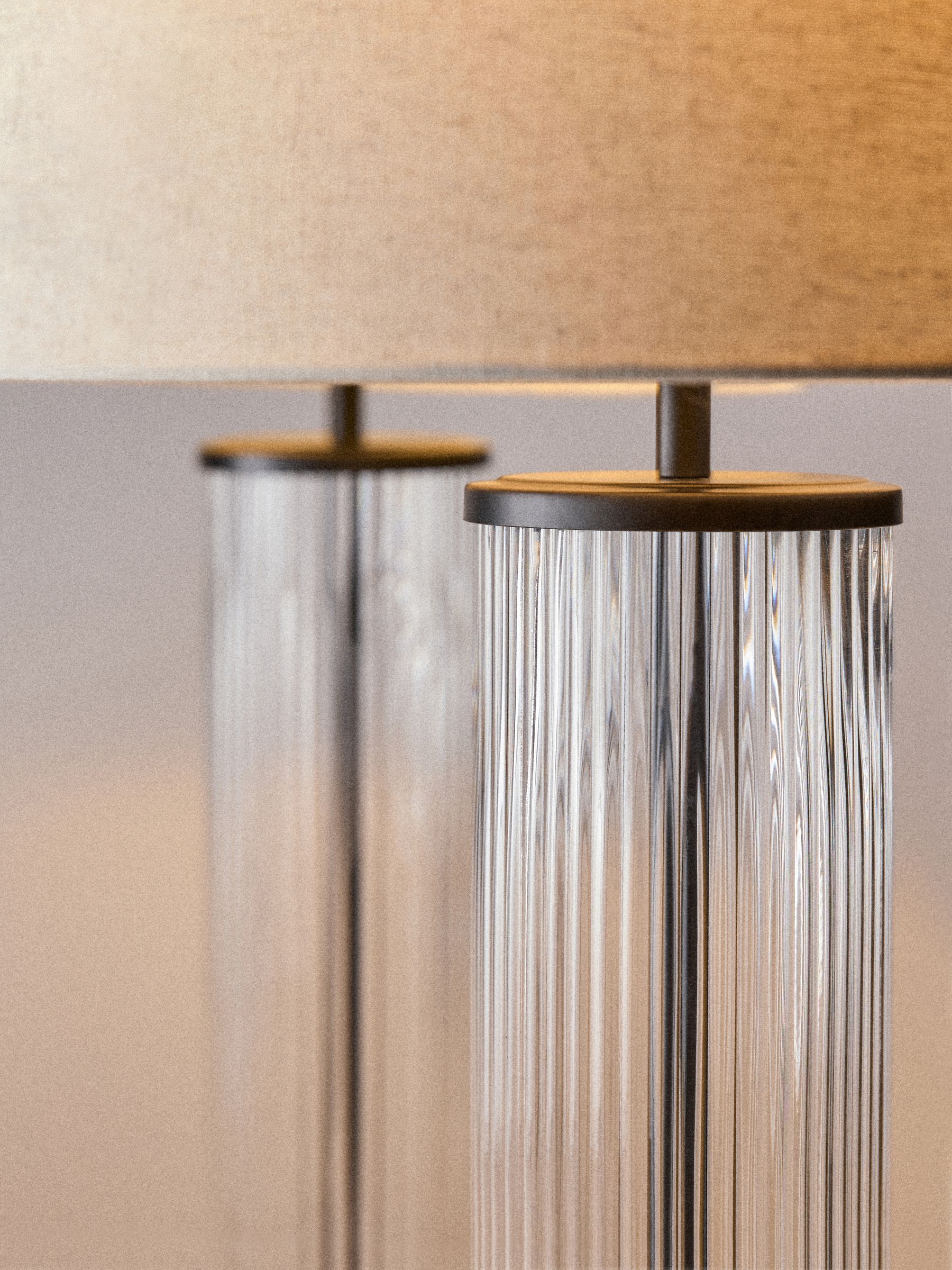 2 Pack Black/Cream Ribbed Glass Table Lamps - Image 5 of 6