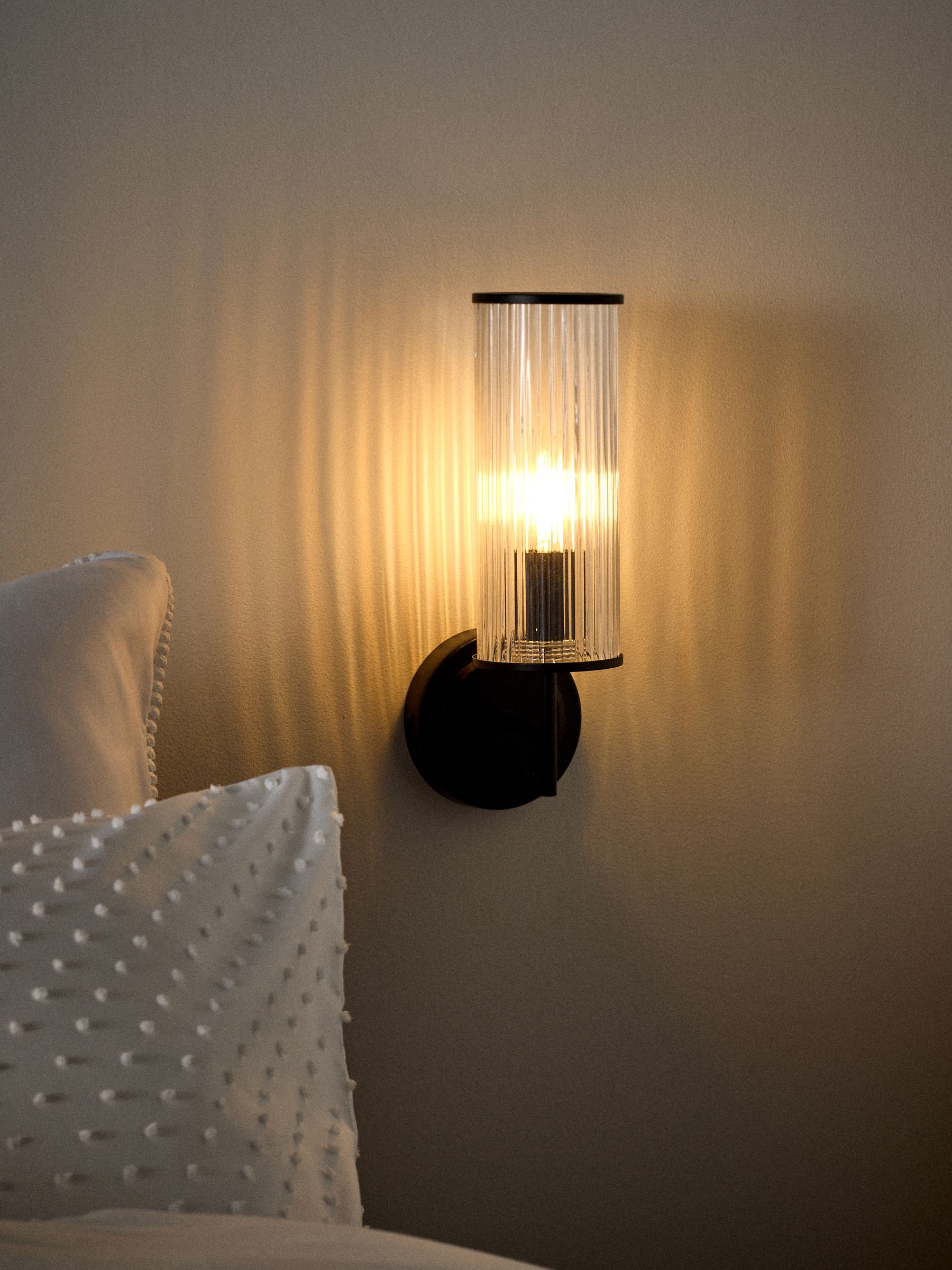 2 Pack Black Ribbed Glass Wall Lights - Image 1 of 6