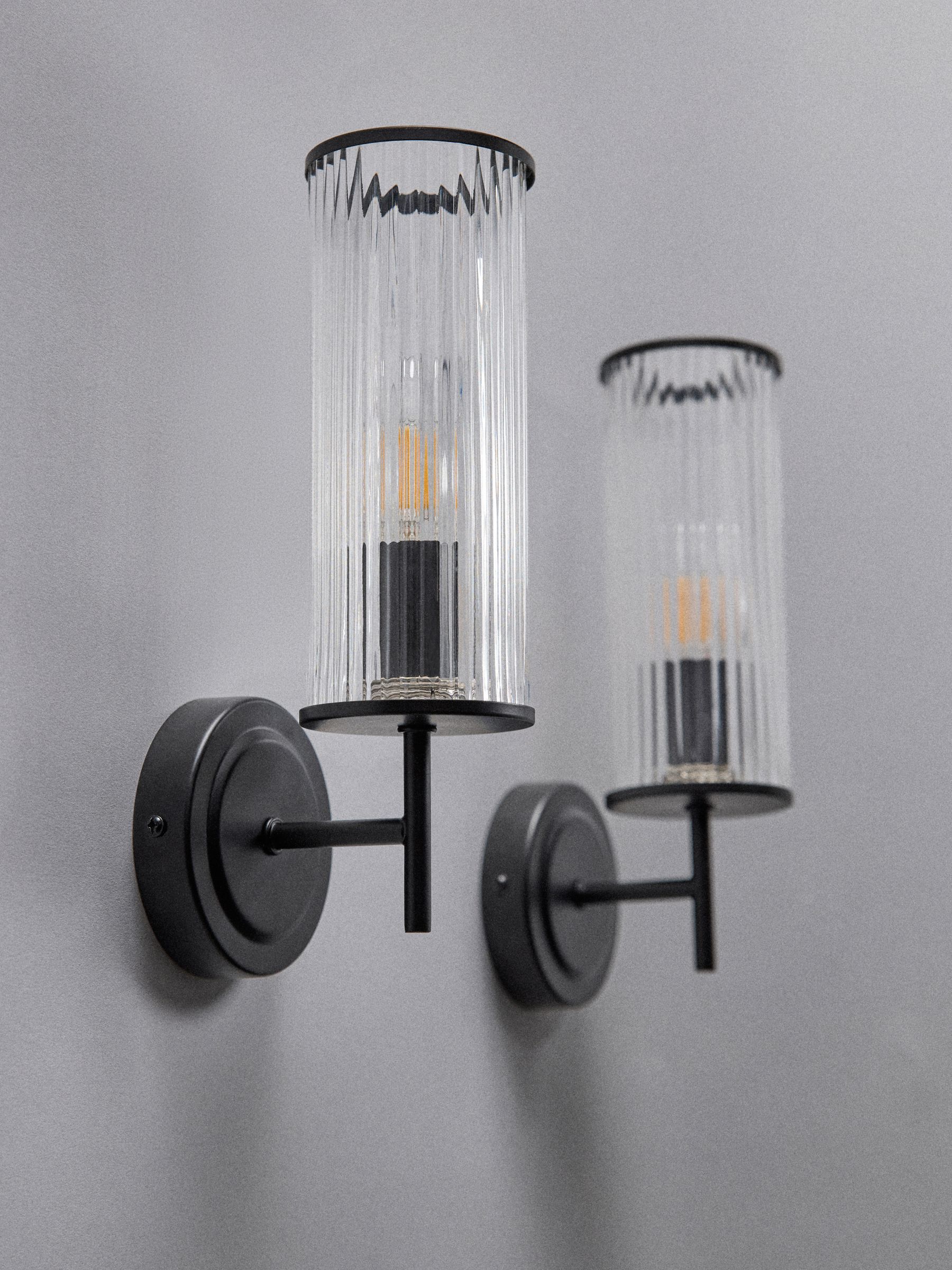 2 Pack Black Ribbed Glass Wall Lights - Image 5 of 6